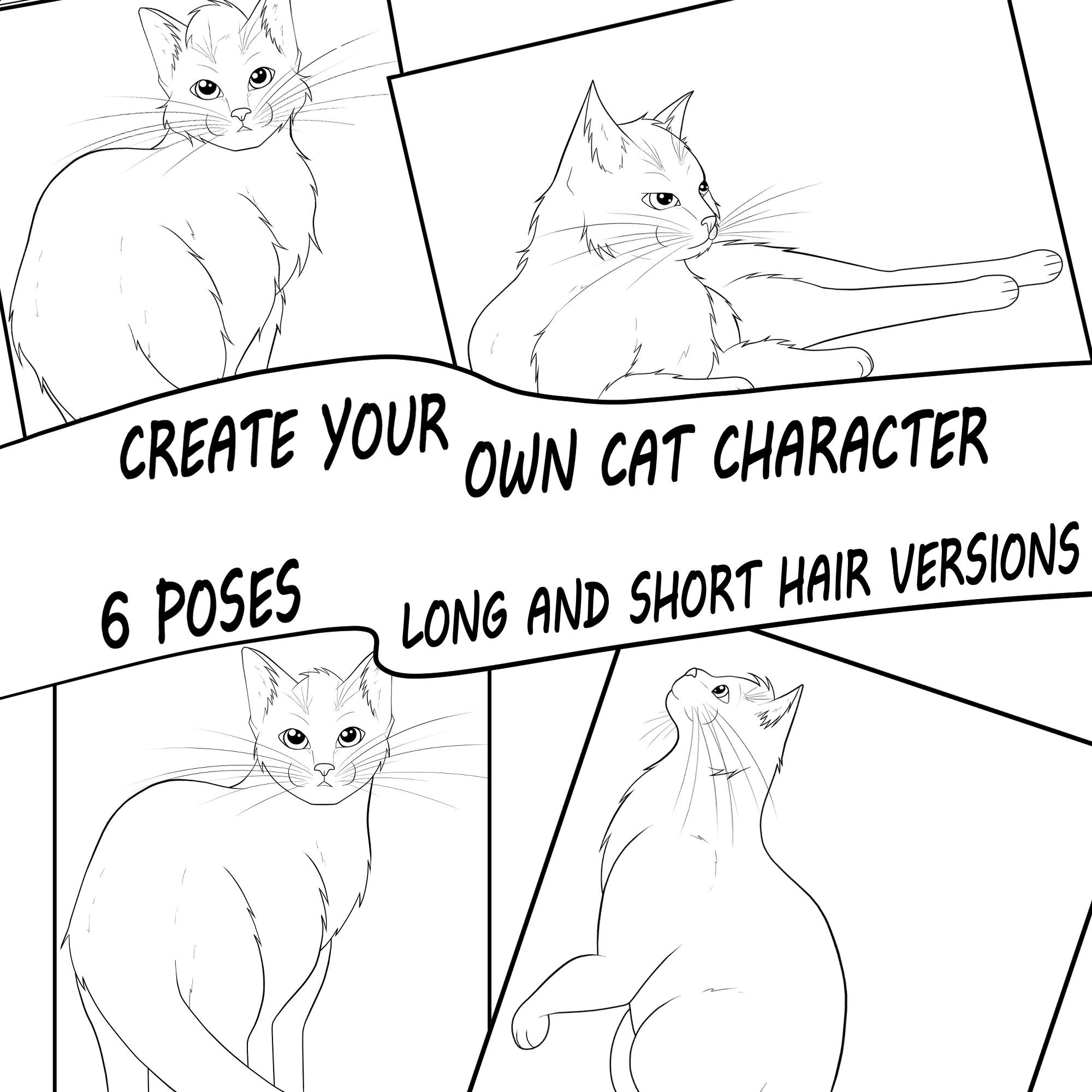 Create Your Own Warriors Cat Character oc 6 Poses Digital Download And Printable Coloring Sheets Long And Short Hair Designs Etsy