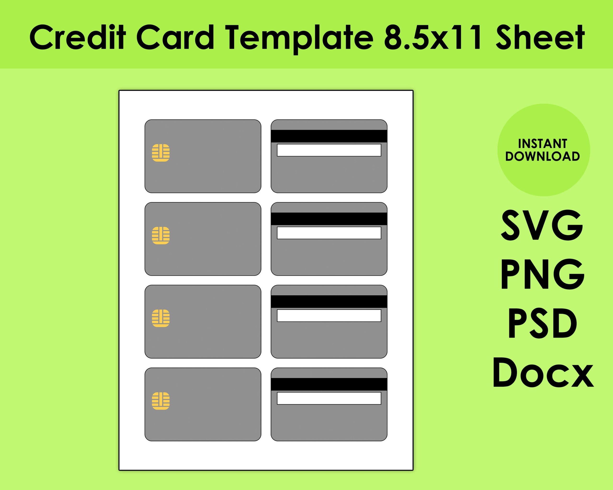 Credit Card Template 8 5x11 Sheet SVG PNG PSD And Docx Etsy Sweden