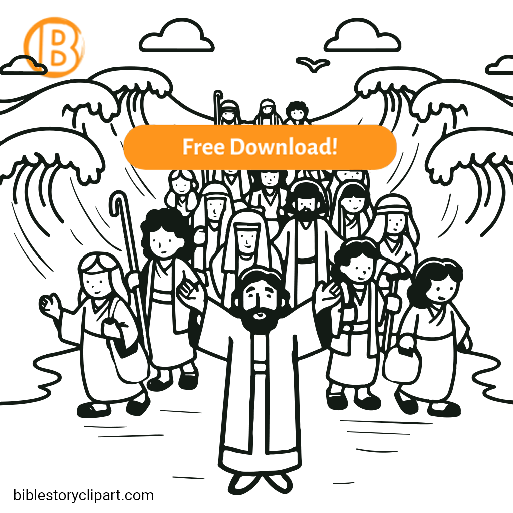 Crossing The Red Sea Coloring Page Bible Story Clipart