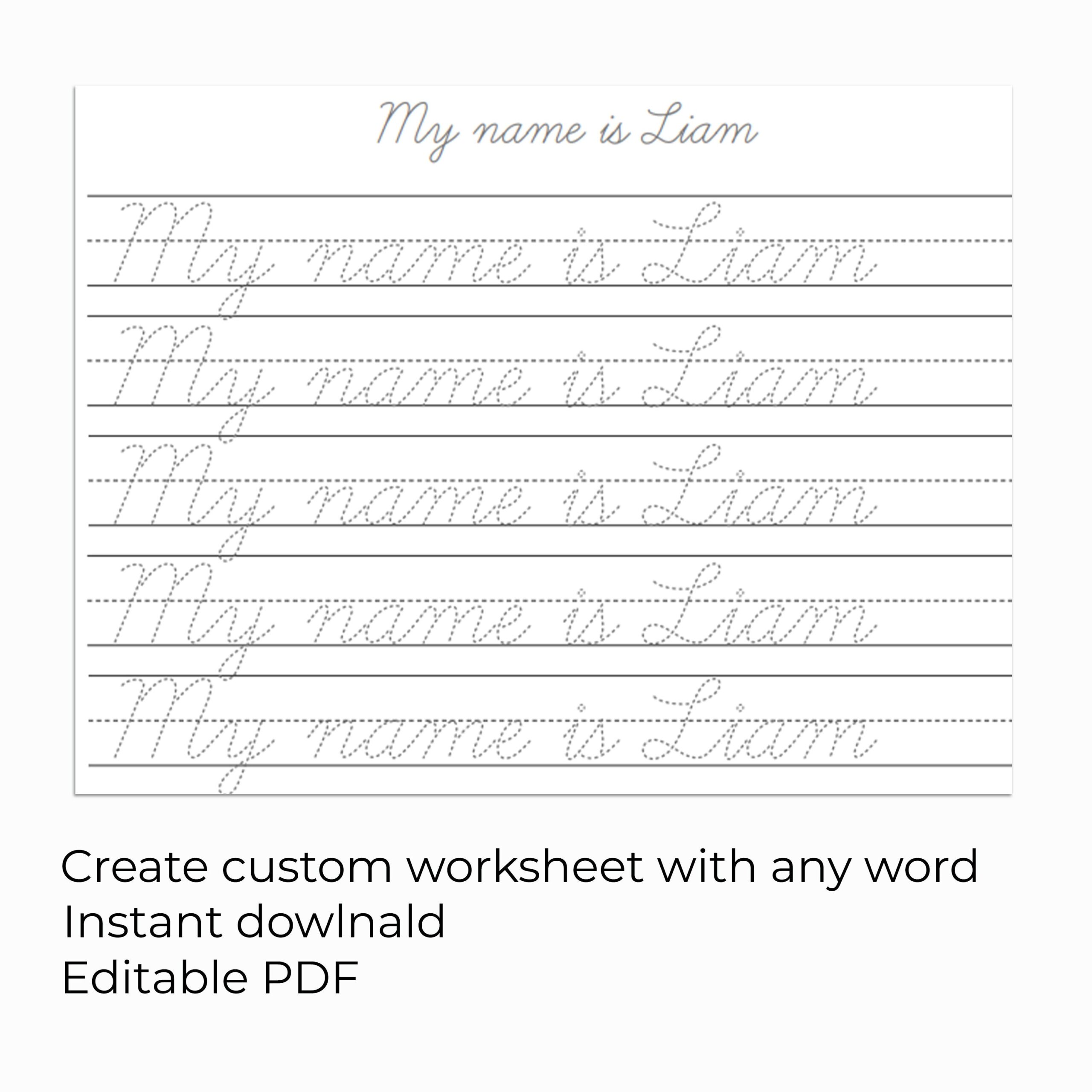 Cursive Name Worksheet Etsy