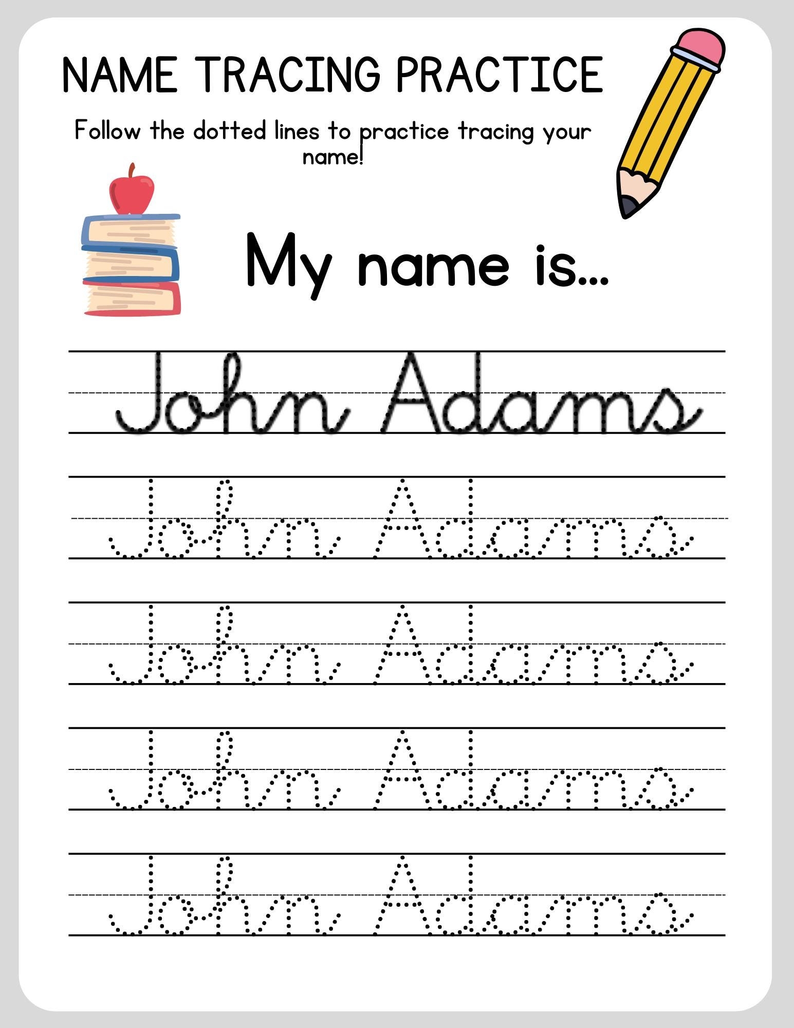 Custom Cursive Name Tracing Worksheet Personalized Practice printable PDF Etsy