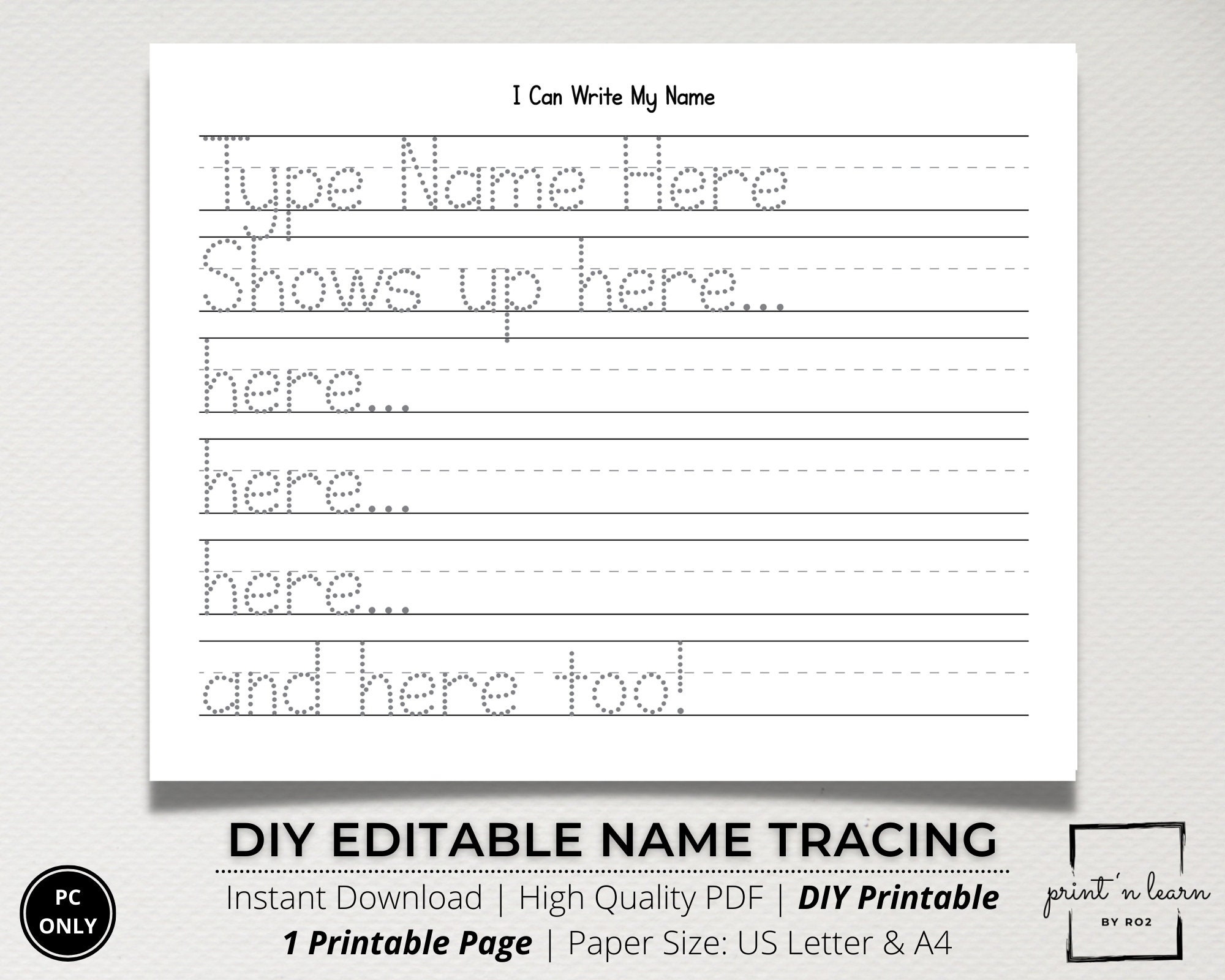 Custom Name Tracing Sheet Handwriting Practice Name Writing Name Worksheet Editable Name Tracing Name Trace Worksheet Printable DIY Etsy