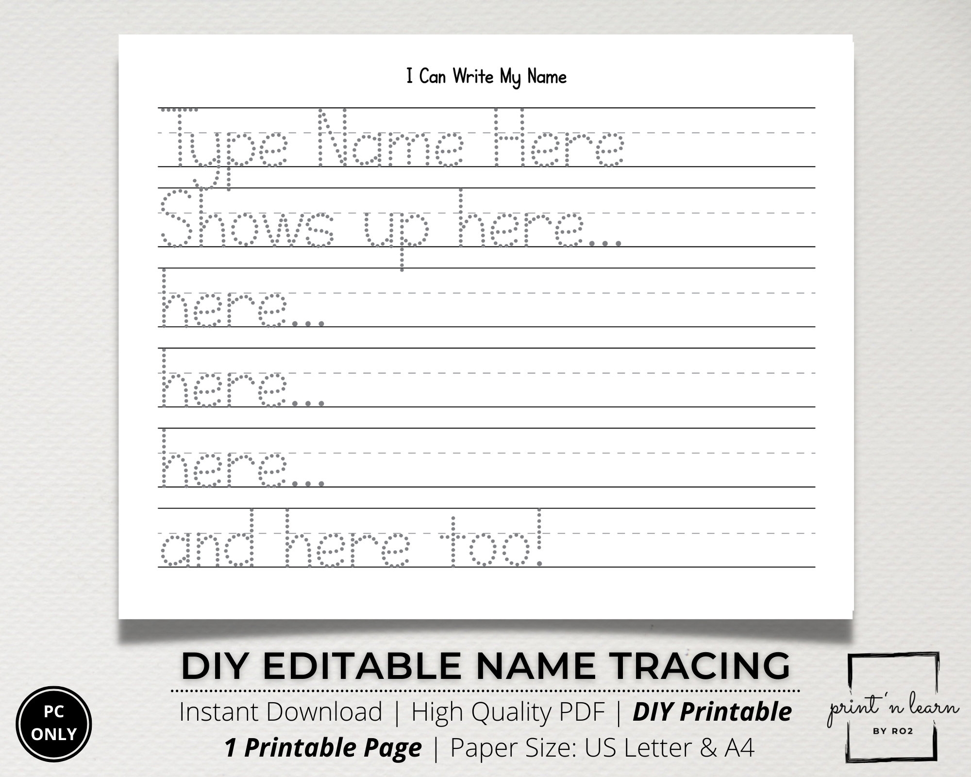 Custom Name Tracing Sheet Handwriting Practice Name Writing Name Worksheet Editable Name Tracing Name Trace Worksheet Printable DIY Etsy