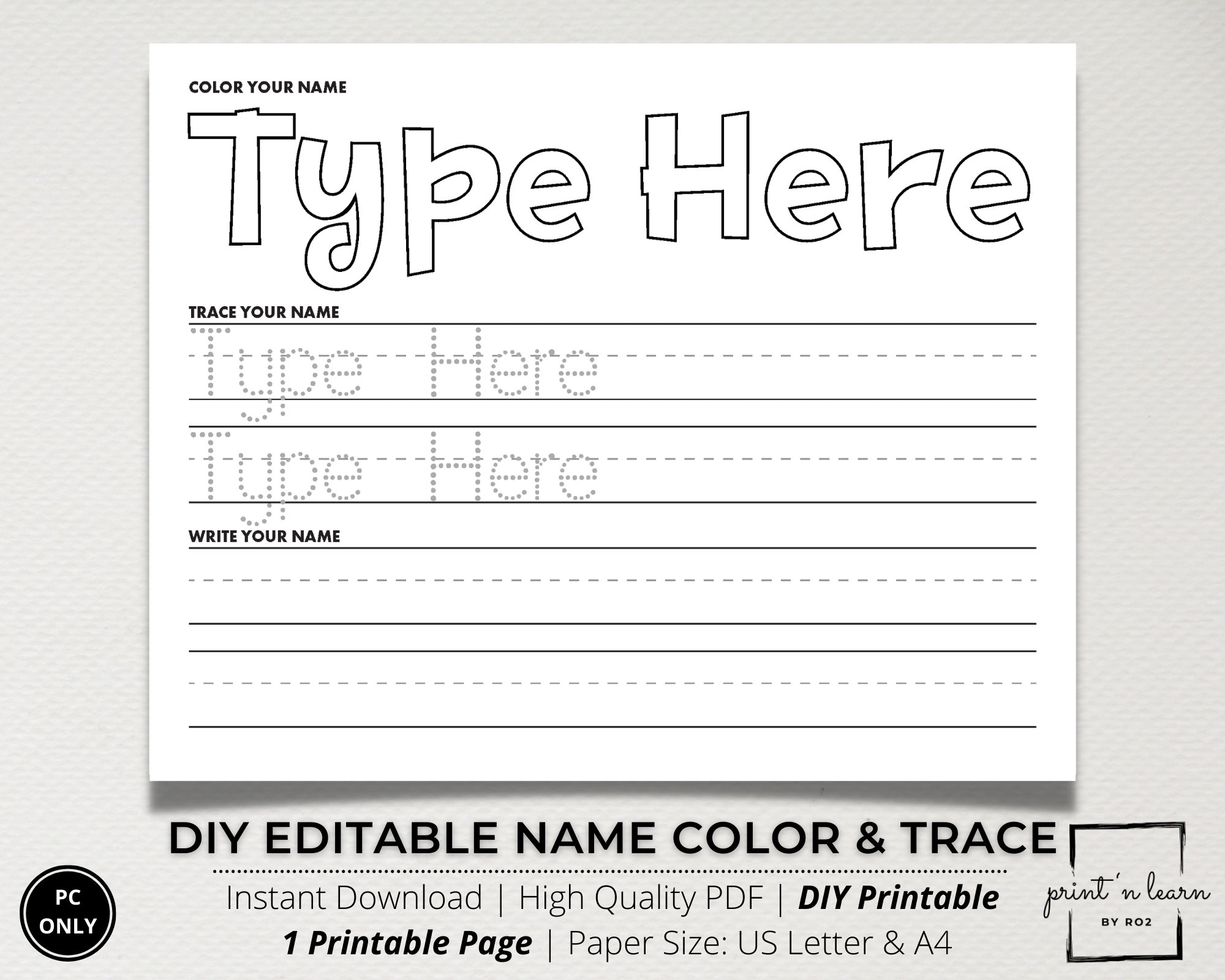 Custom Name Tracing Sheet Handwriting Practice Name Writing Name Worksheet Editable Name Tracing Name Trace Worksheet Printable DIY Etsy