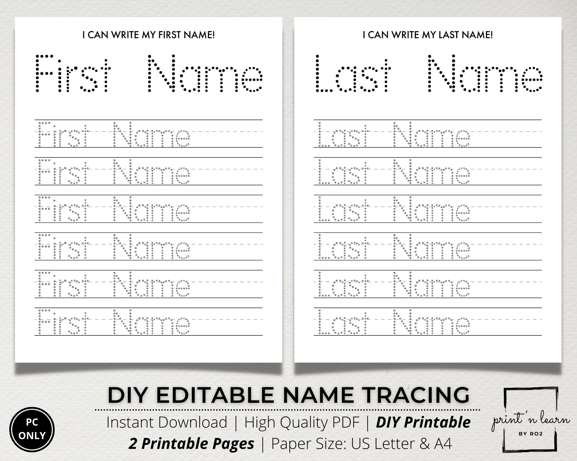 Custom Name Tracing Sheet Handwriting Practice Name Writing Name Worksheet Editable Name Tracing Name Trace Worksheet Printable DIY Etsy