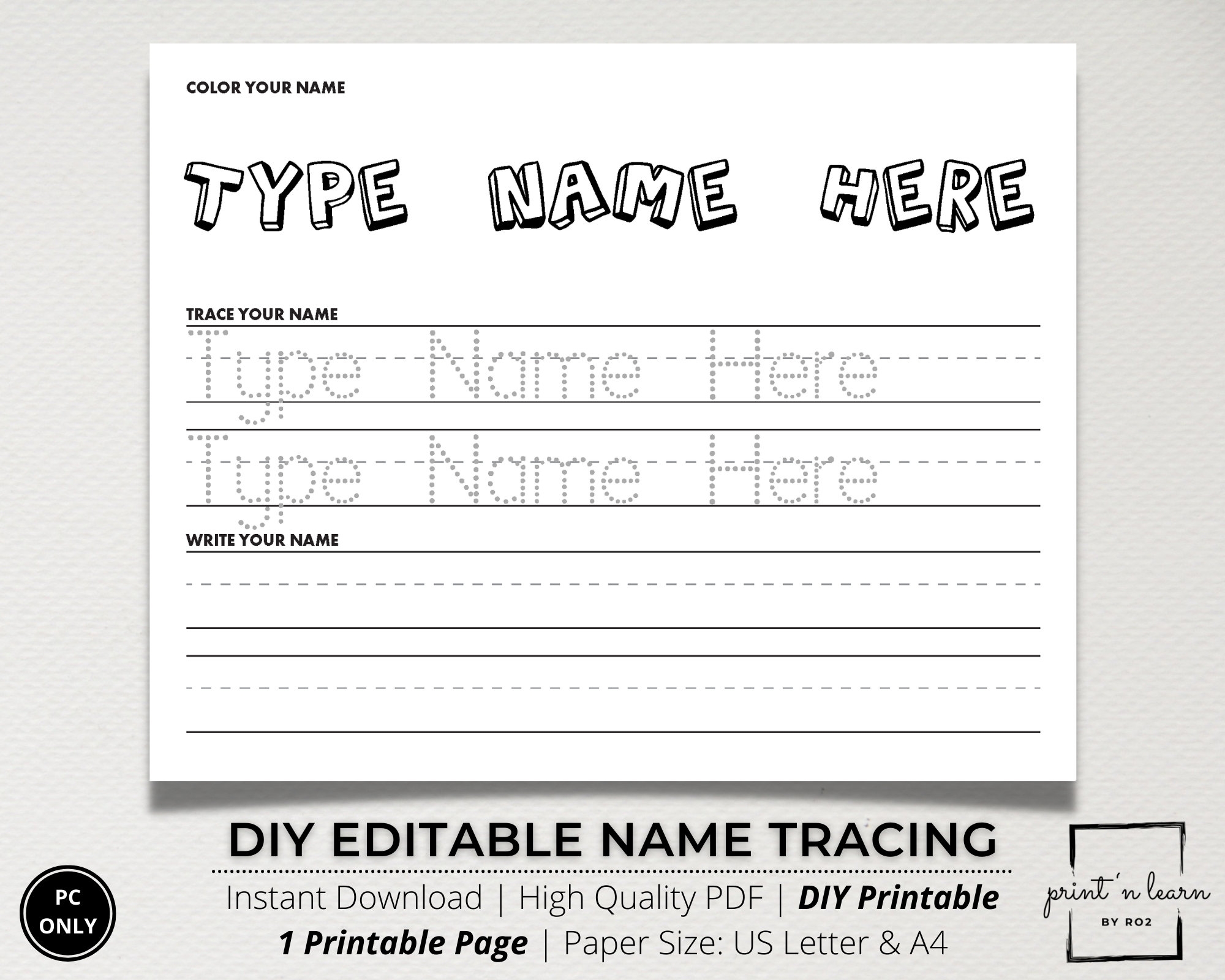 Custom Name Tracing Sheet Handwriting Practice Name Writing Name Worksheet Editable Name Tracing Name Trace Worksheet Printable Etsy