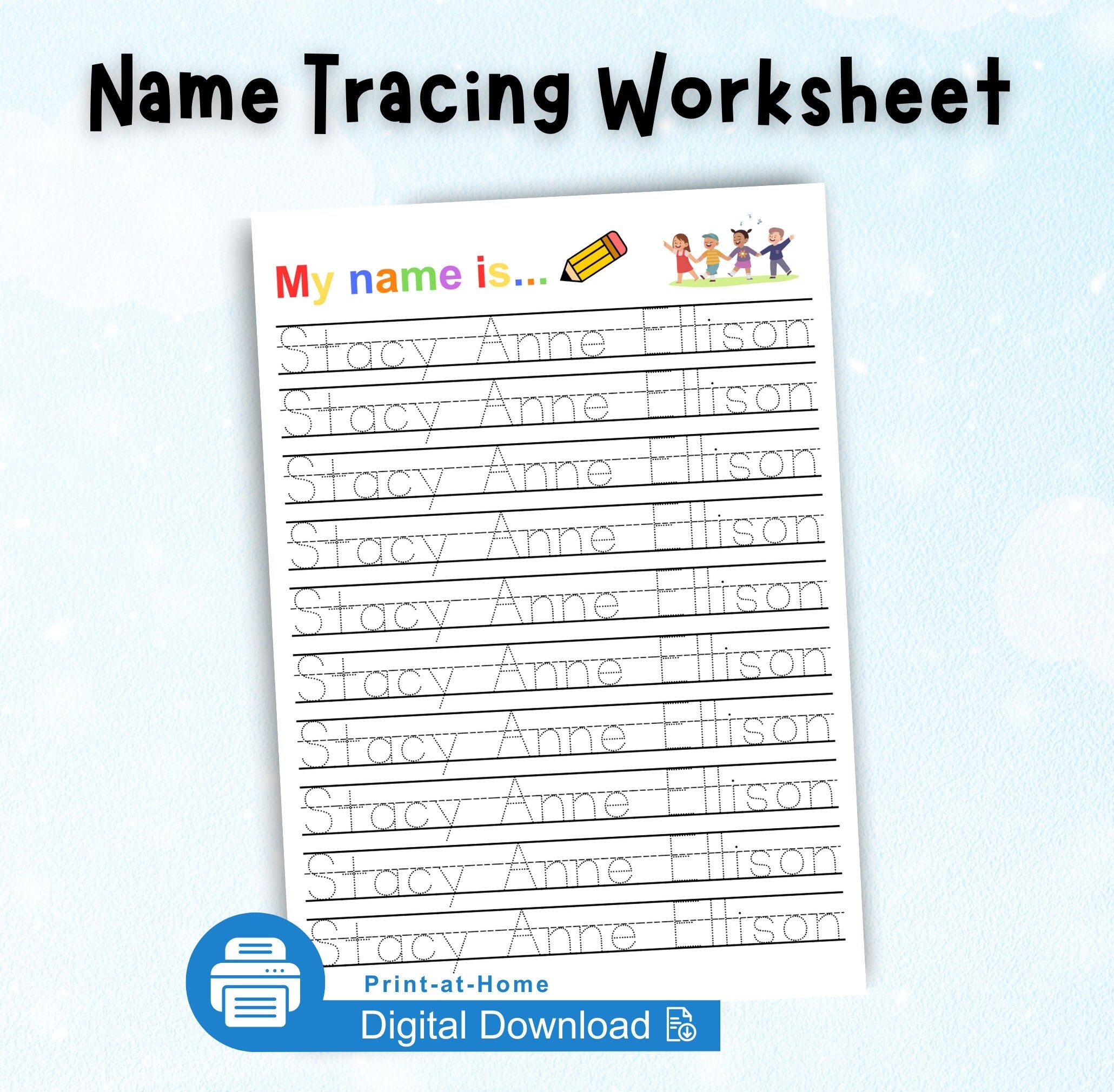 Custom Name Tracing Worksheet Personalized Name Trace Sheet Preschool Activity Homeschool Kindergarten First Grade Handwriting Practice
