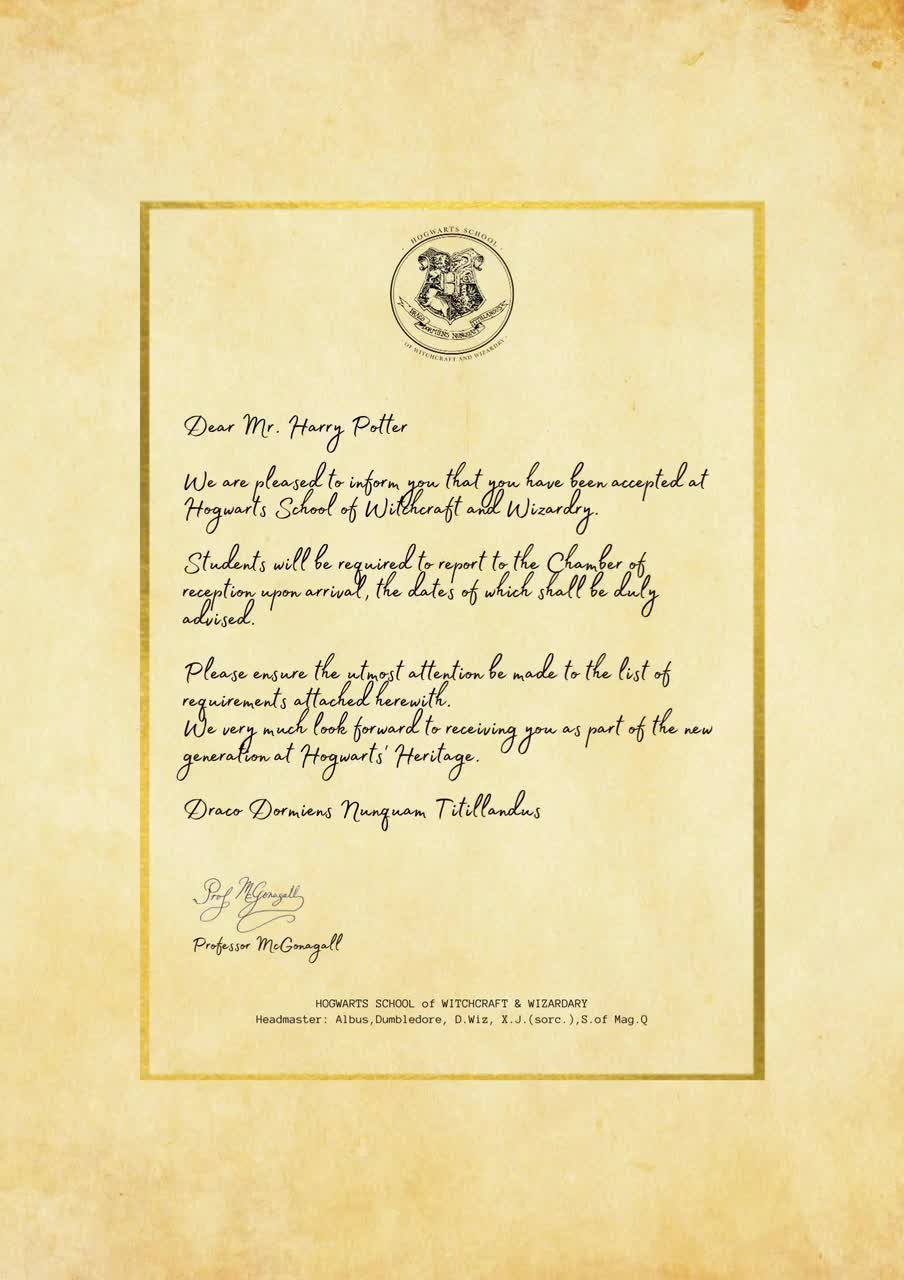 Customizable Wizard School Acceptance Letter Includes Envelope digital Download Etsy