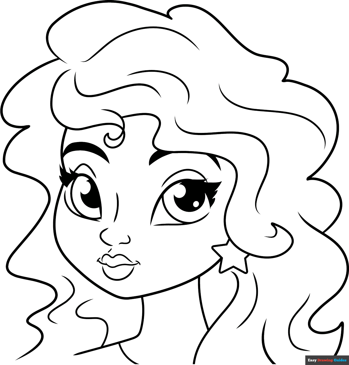 Cute Girl Face Coloring Page Easy Drawing Guides