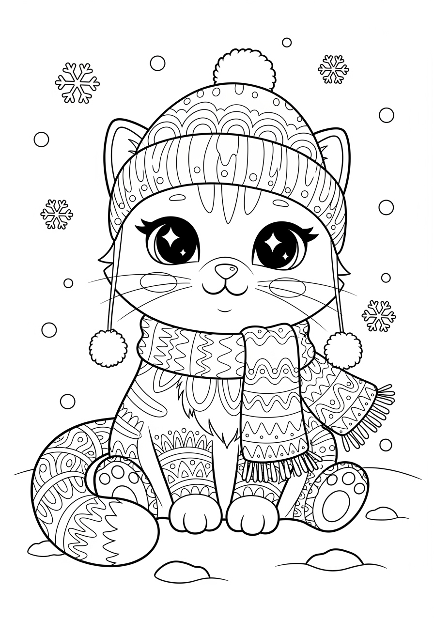 Cute Kawaii Cat Coloring Pages For Kids