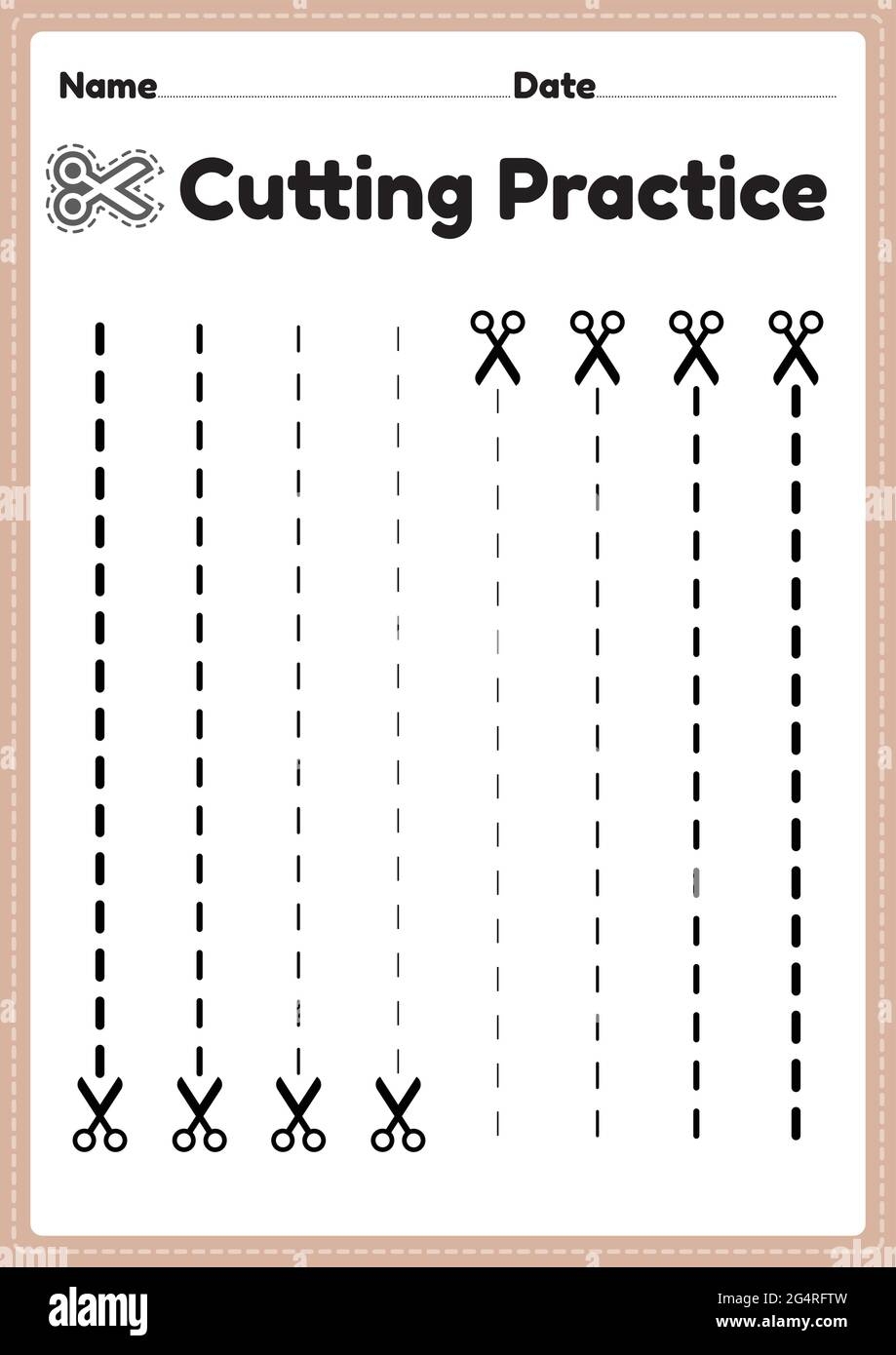 Cutting Practice For Kindergarten And Preschool For Kids To Cut The Paper With Scissors To Improve Motor Skills Coordination And Develop Small Muscle Stock Vector Image Art Alamy