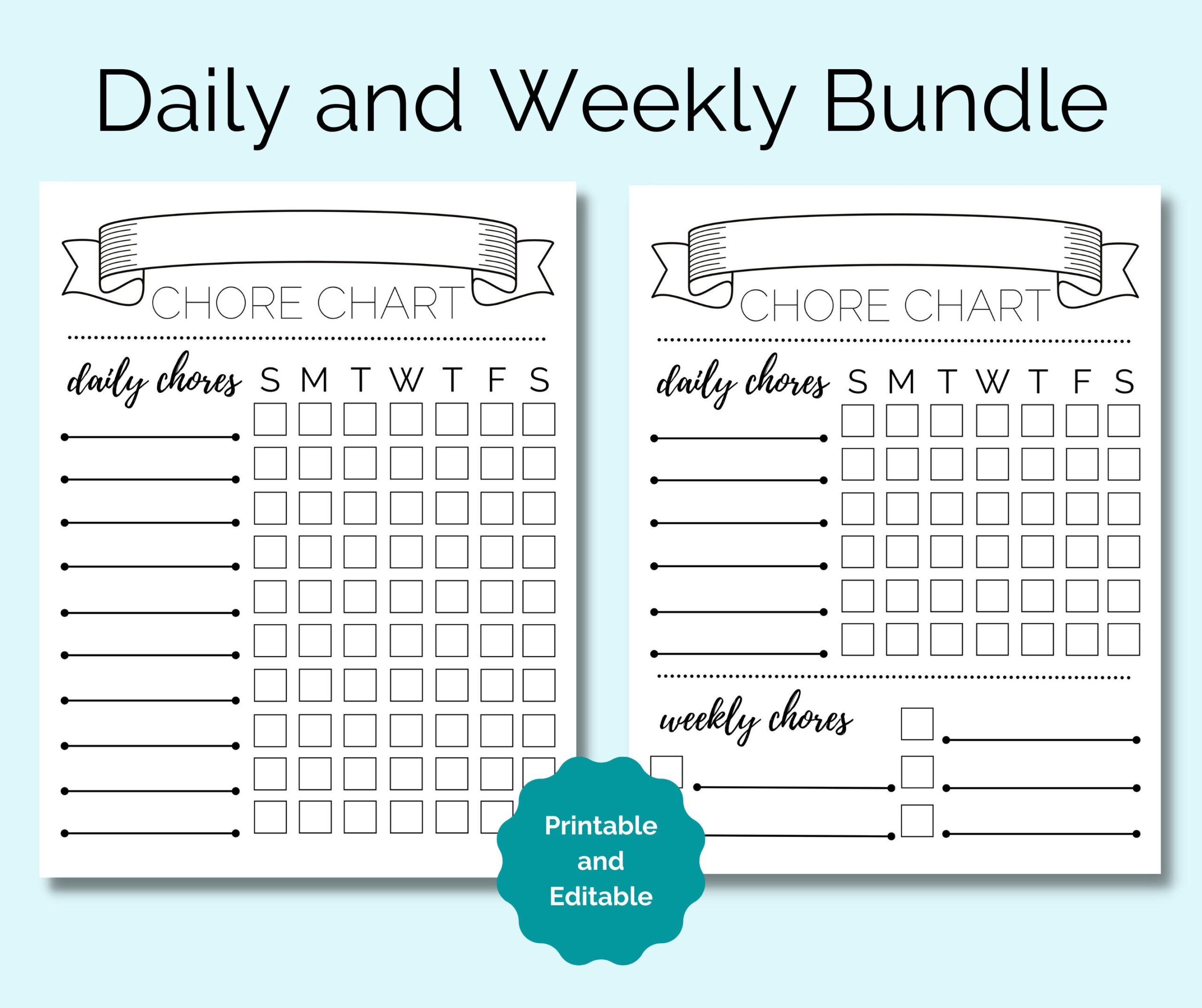 Daily And Weekly Chore Chart Chore Chart Kids Chore Chart Printable Kids Chore Chart Printable Kids Chore Chart Customized Chore Chart Etsy
