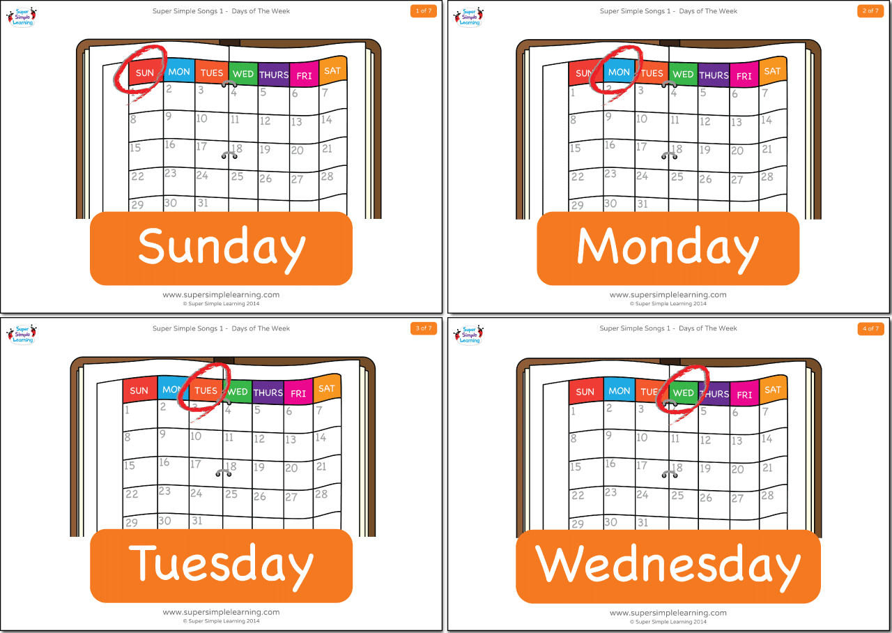 Days Of The Week Flashcards Super Simple Days Of The Week Flashcards Super Simple