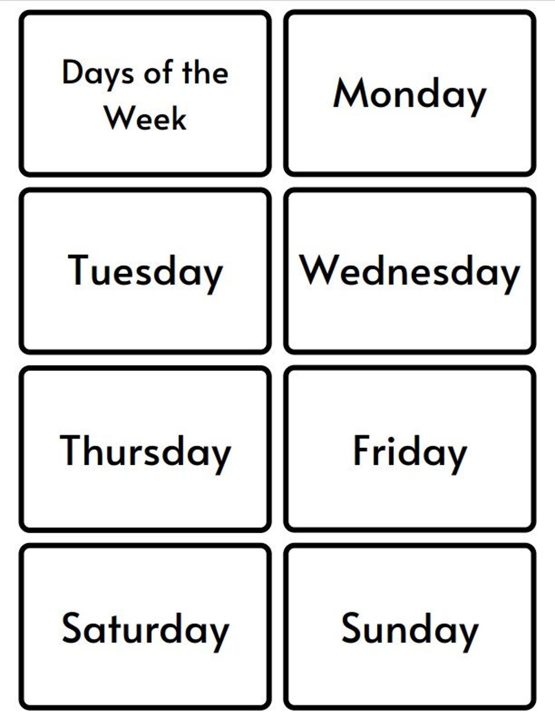 Days Of The Week Printable Flashcards Etsy Israel