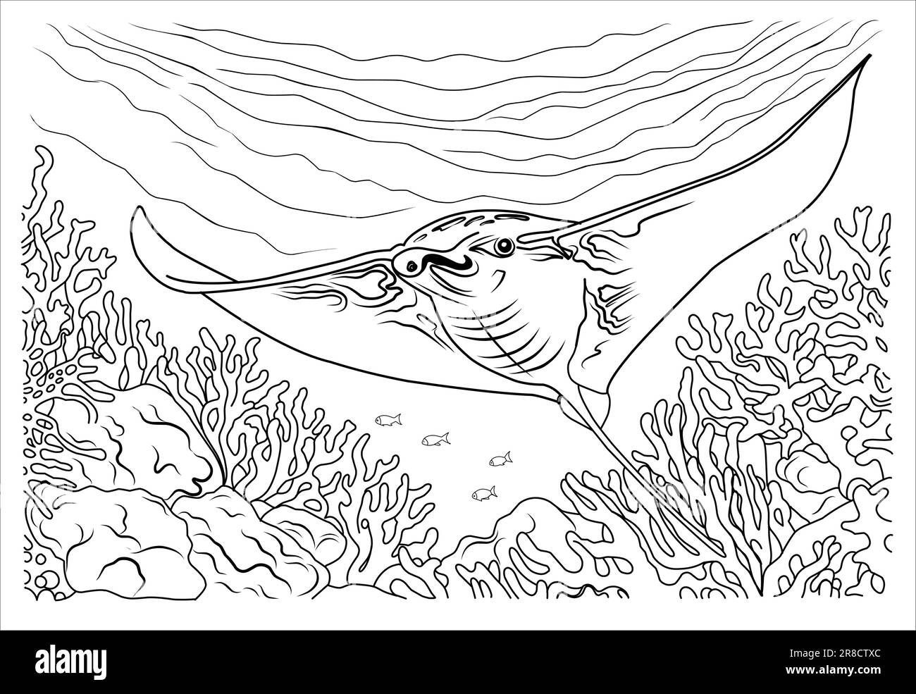 Deep Sea Manta Ray Coloring Page Cartoon Stingray Linear Illustration For Coloring Stock Vector Image Art Alamy