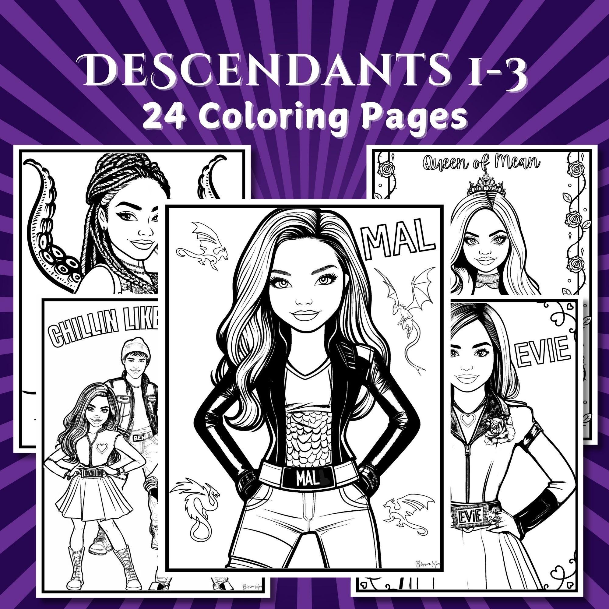 Descendants Coloring Pages Instant Download PDF Printable Descendants Birthday Color Sheets Kids Party Activity Etsy Israel