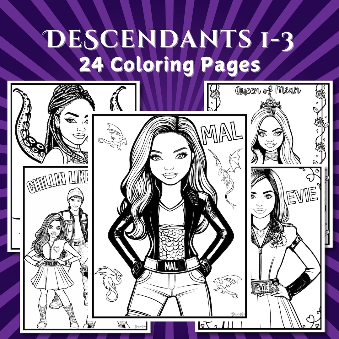 Descendants Coloring Pages Instant Download PDF Printable Descendants Birthday Color Sheets Kids Party Activity Etsy Israel