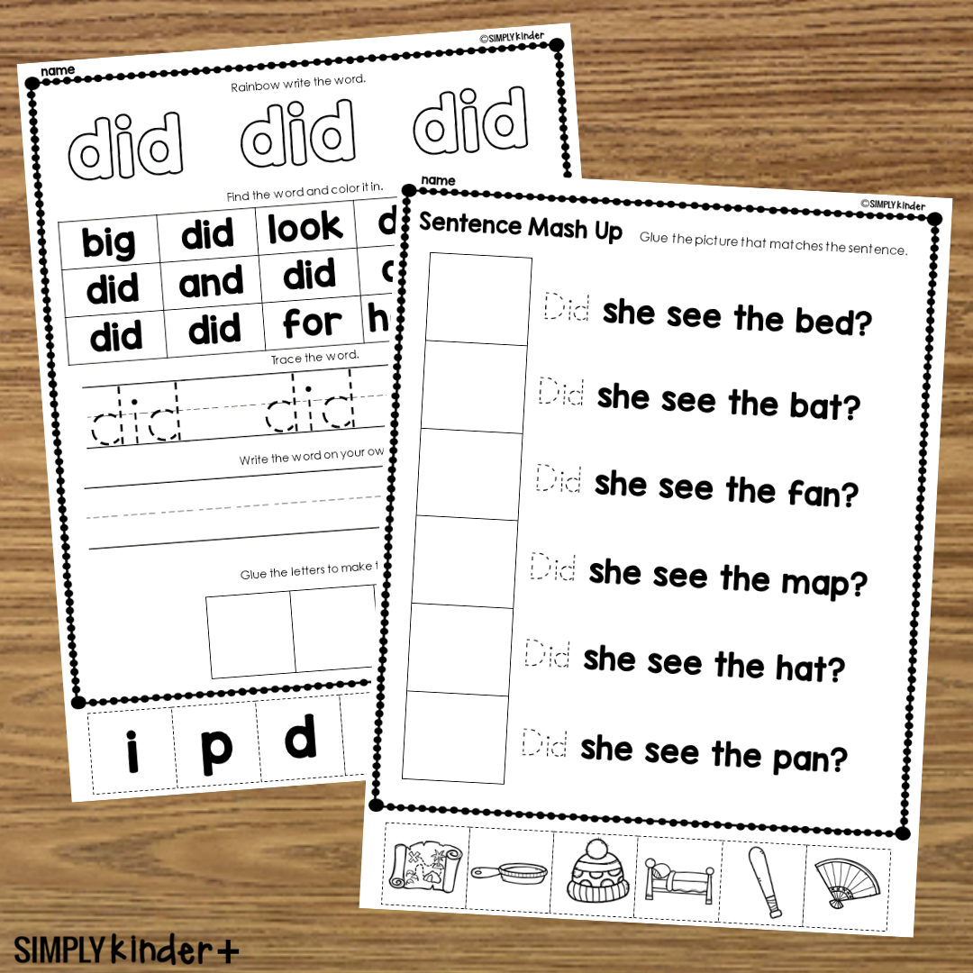 Did Sight Word Cut Glue Activities Simply Kinder Printable Membership
