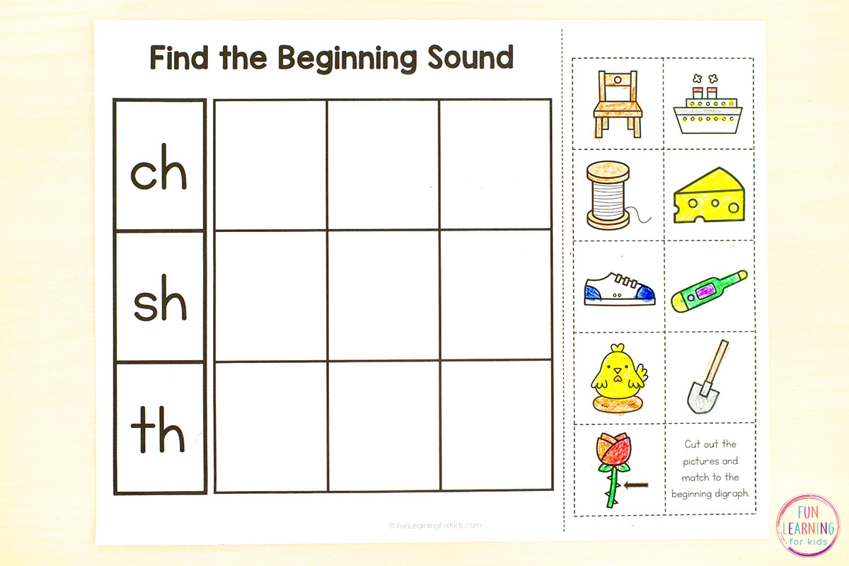 digraphs for kindergarten worksheets