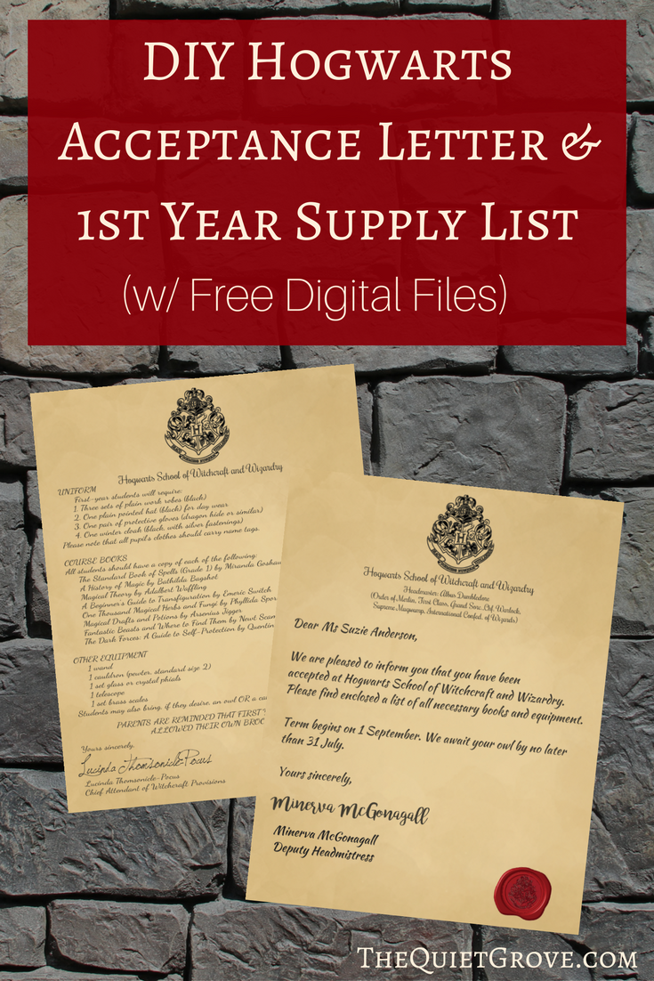 hogwarts acceptance letter free printable