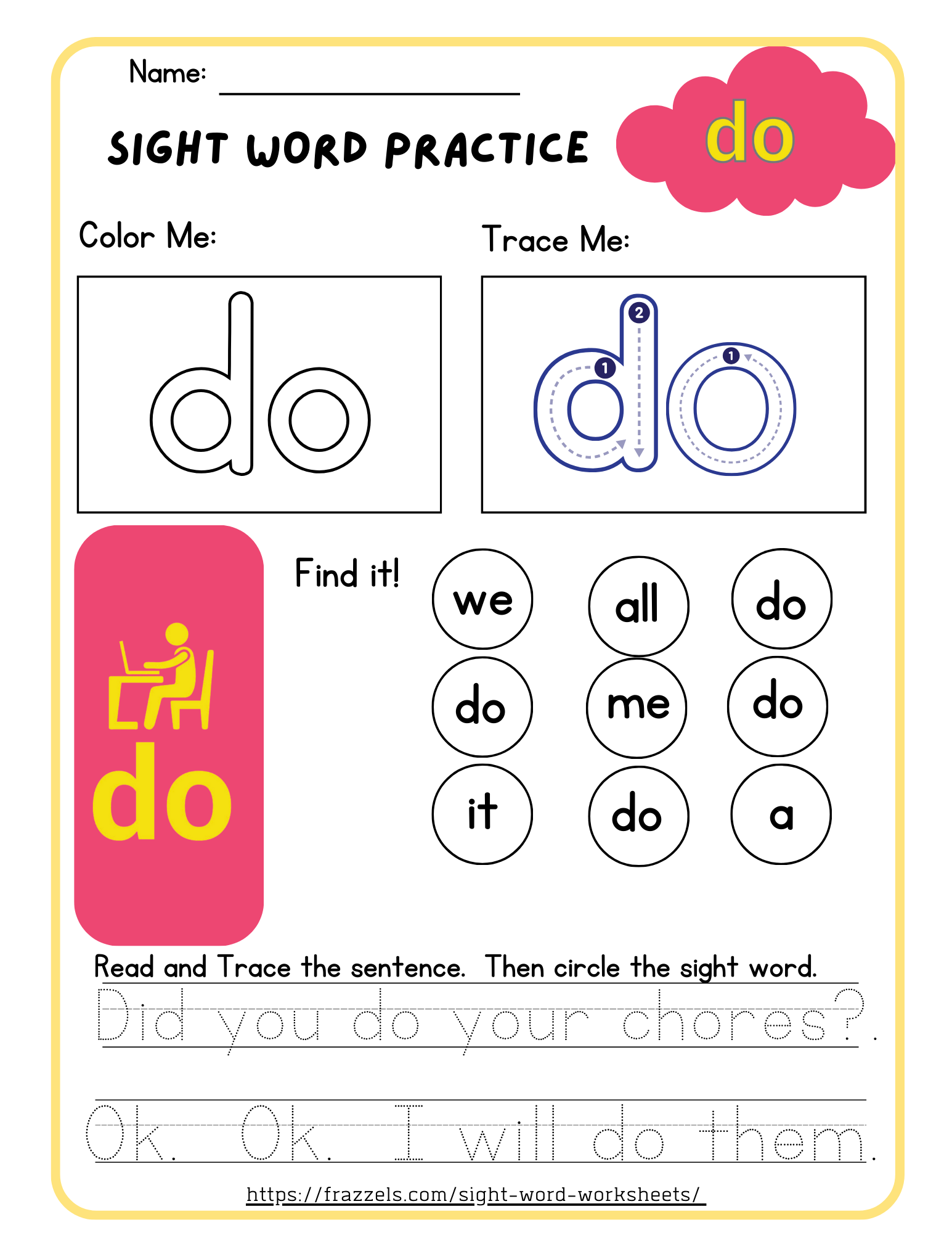 Do FREE Sight Word Worksheet Frazzels
