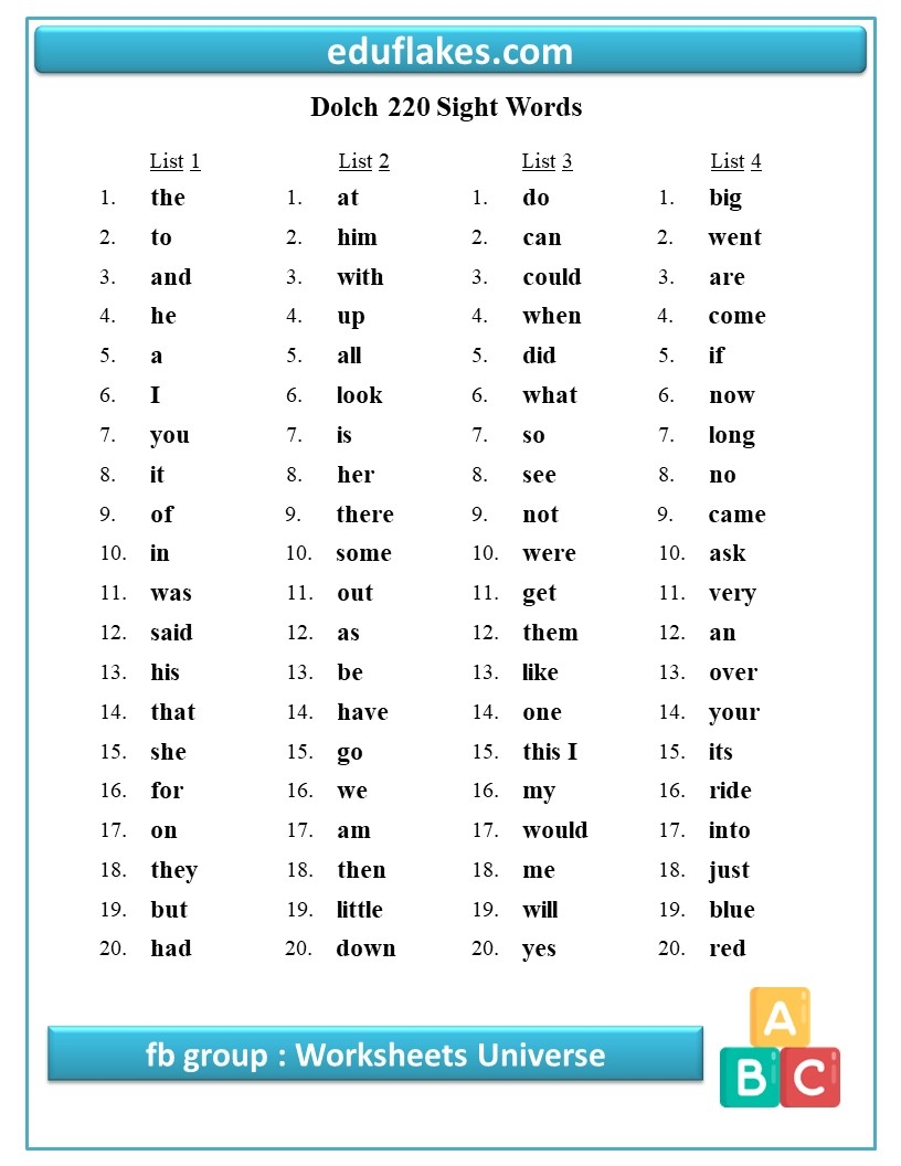 kindergarten sight words pdf
