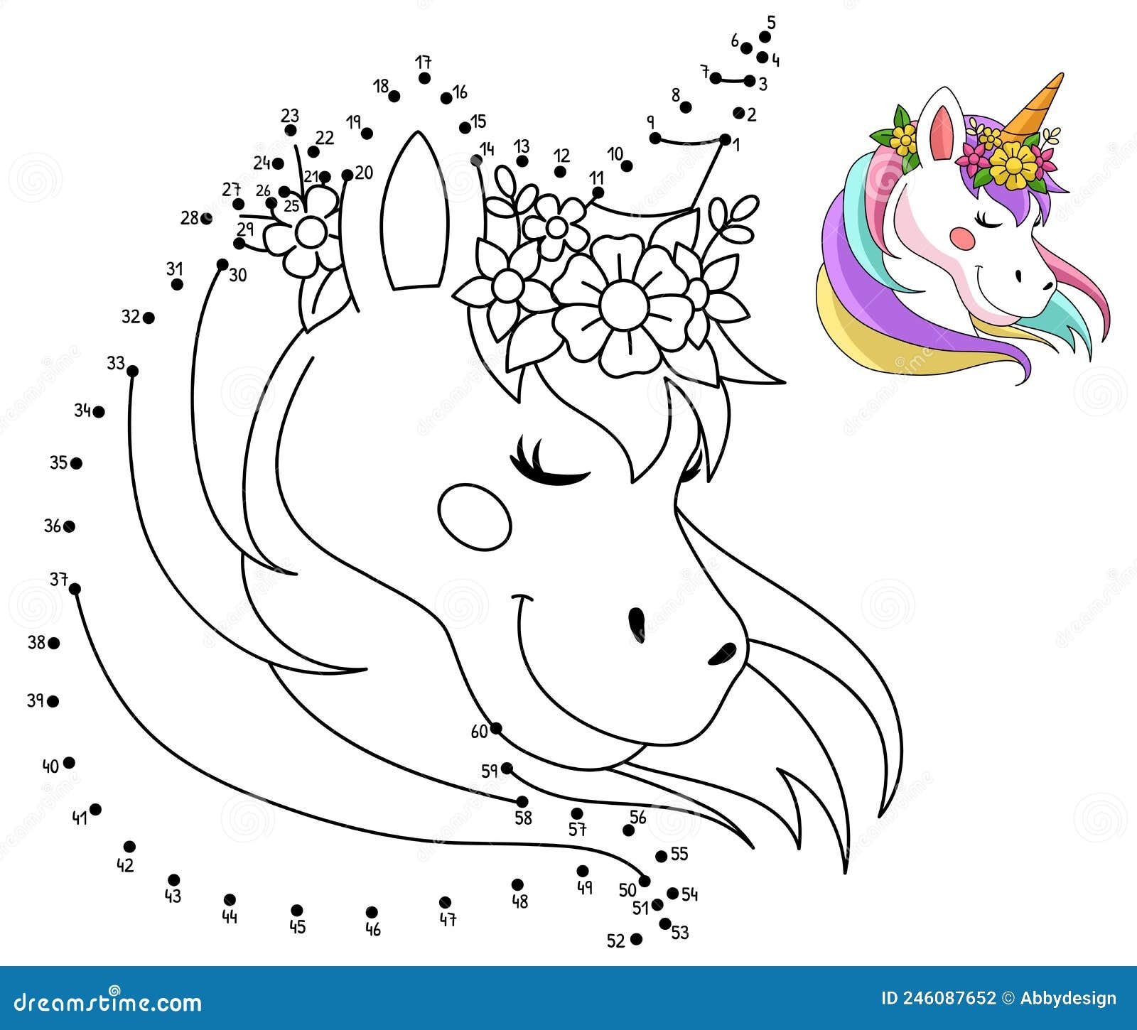 Dot To Dot Unicorn Wearing A Flower Isolated Stock Vector Illustration Of Animal Pony 246087652