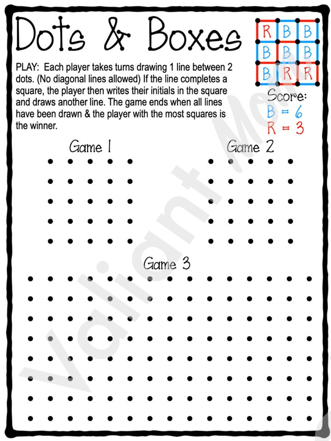 Dots And Boxes Game Printable digital Download For Kids Road Trip Activity Etsy Dots And Boxes Game Printable digital Download For Kids Road Trip Activity Etsy