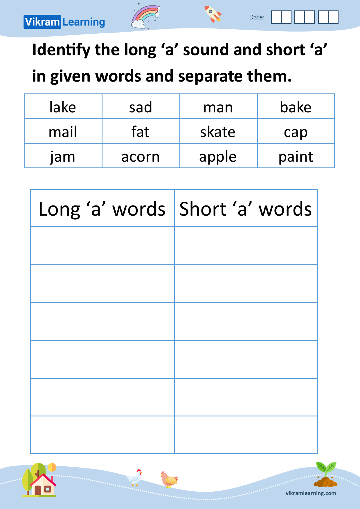 Download Short And Long Vowel Sounds a Worksheets For Free Vikramlearning