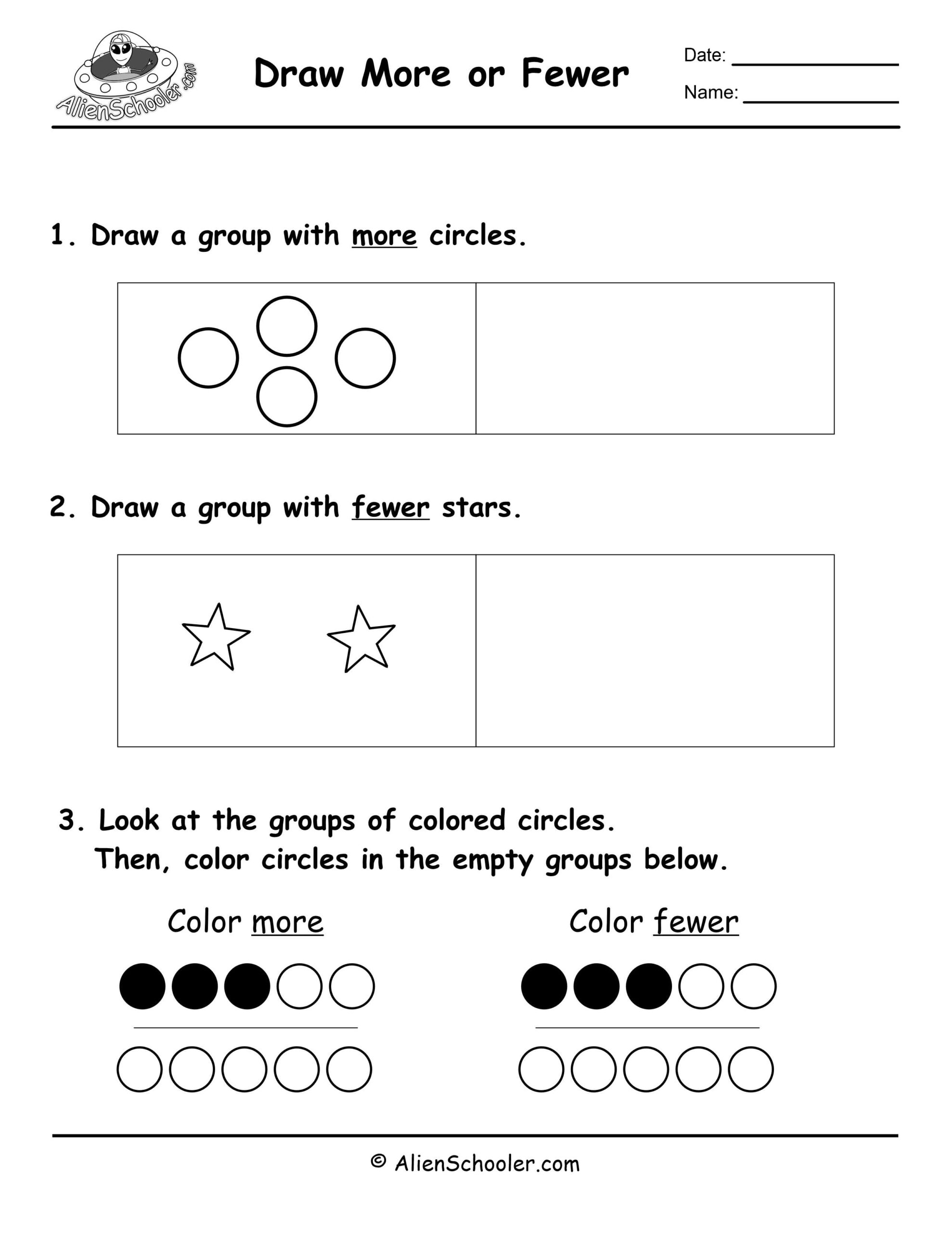 Draw More Or Fewer Worksheet Alien Schooler