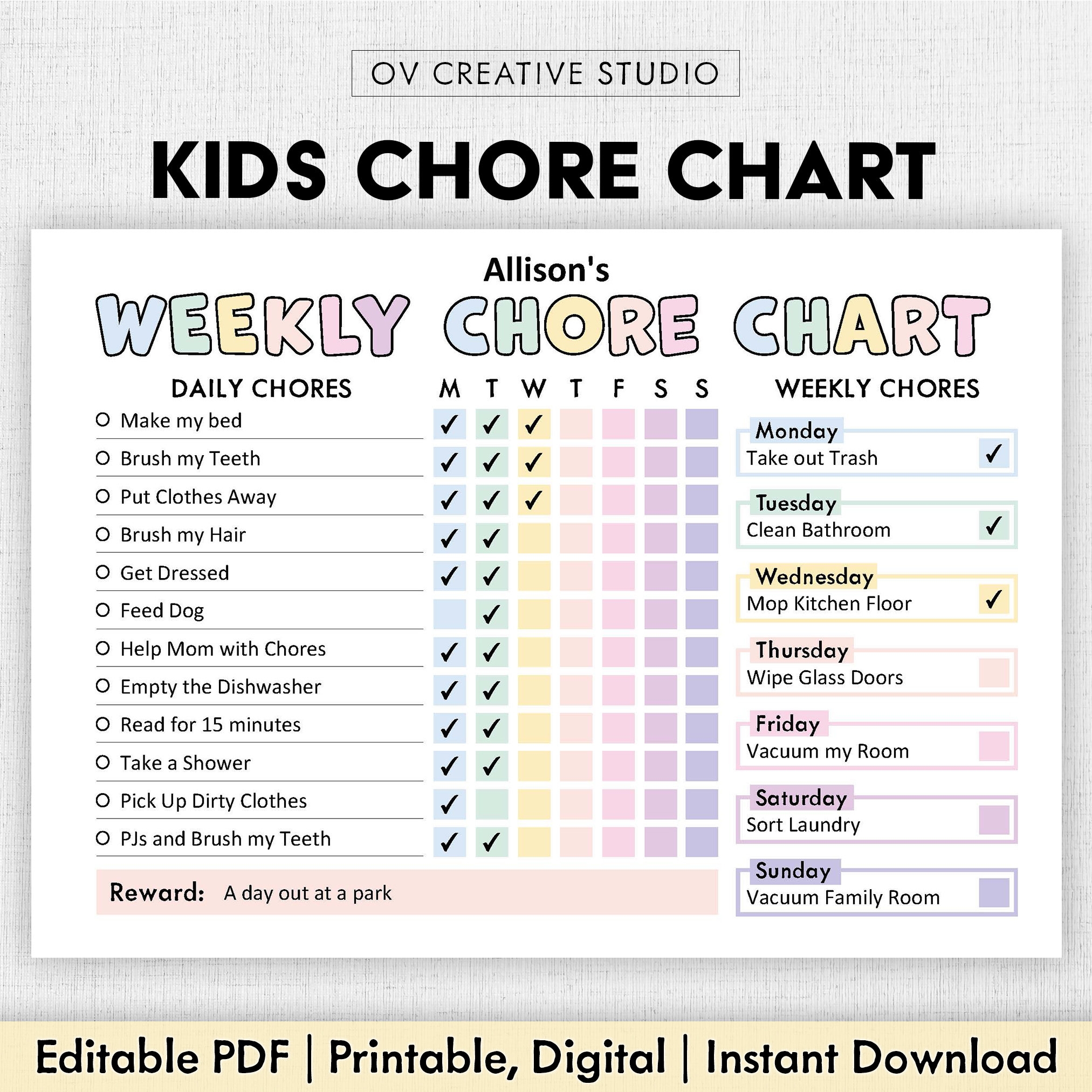 Editable Chore Chart For Kids Printable Kids Daily Weekly Responsibility Chart Kids Chore List Kids Daily Routine Checklist PDF Etsy Hong Kong