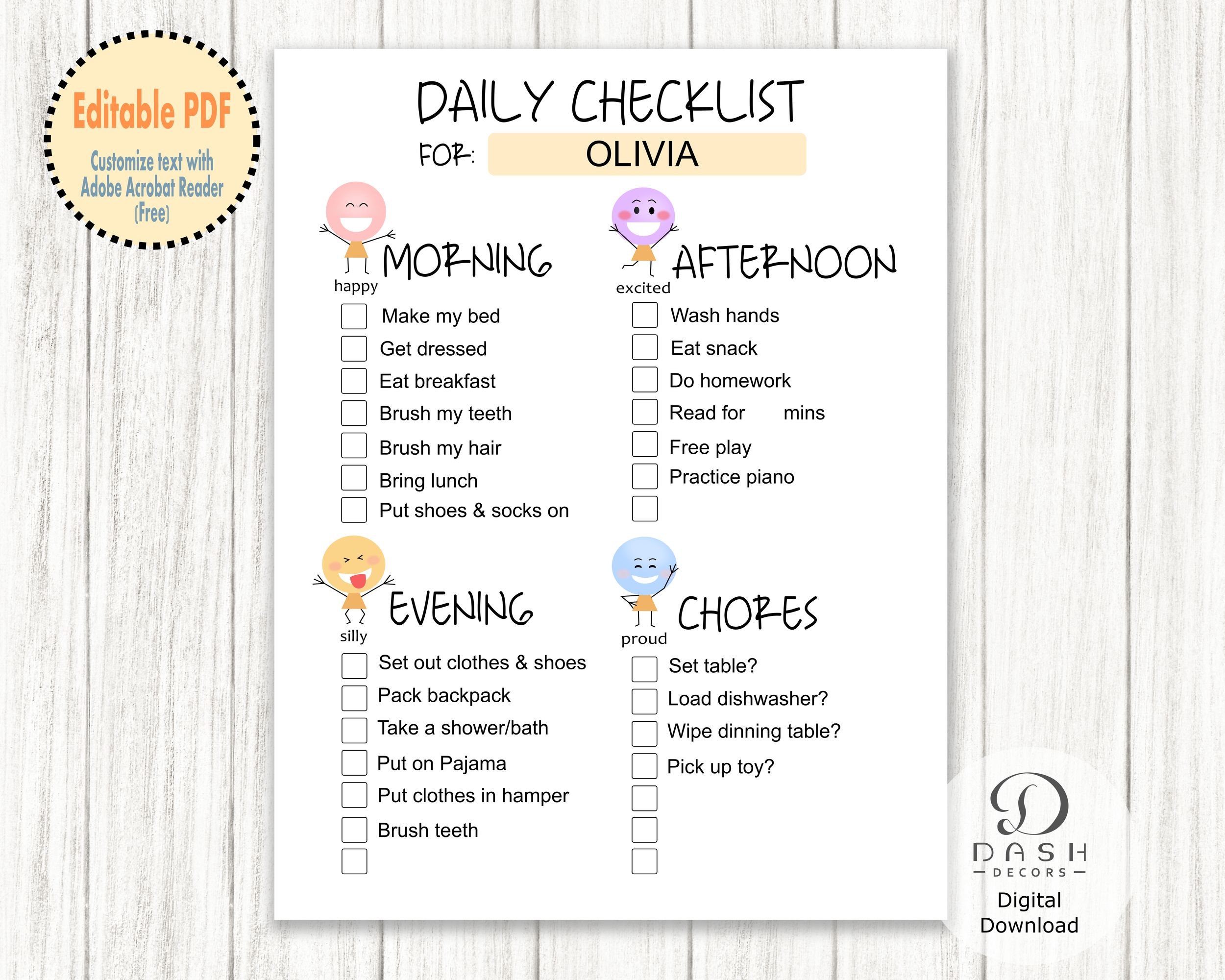 Editable Daily Routine Chore Chart Template For Kids Toddler Printable Rainbow Responsibility Chart List Daily Routine Checklist Etsy