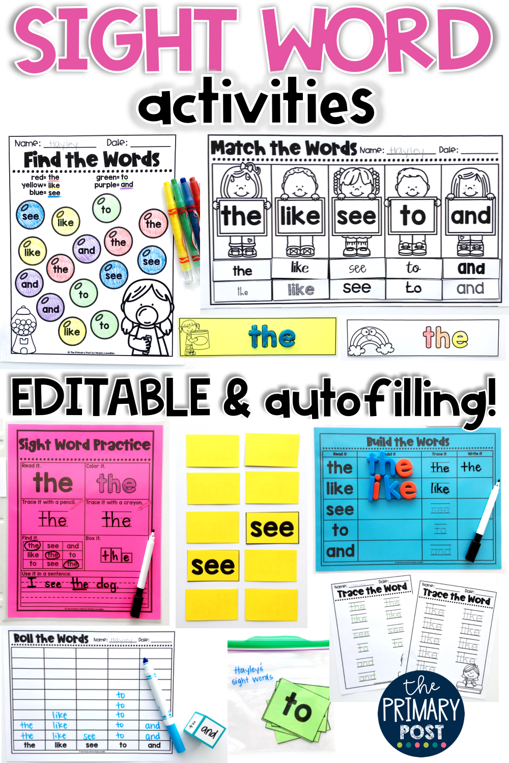 EDITABLE Sight Word Activities The Primary Post