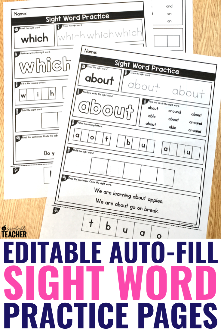 Editable Sight Word Worksheets Are Editable It Auto fill