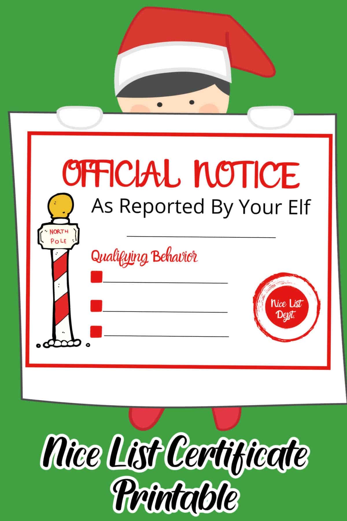 Elf On The Shelf Nice List Certificate Printable MidgetMomma