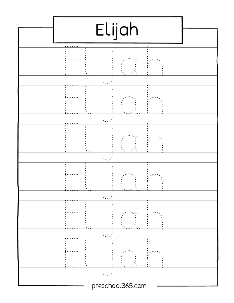Elijah Alexander Malik Ajani Hannah Selena Saliha Preschool Name Tracing Sheet Preschool365