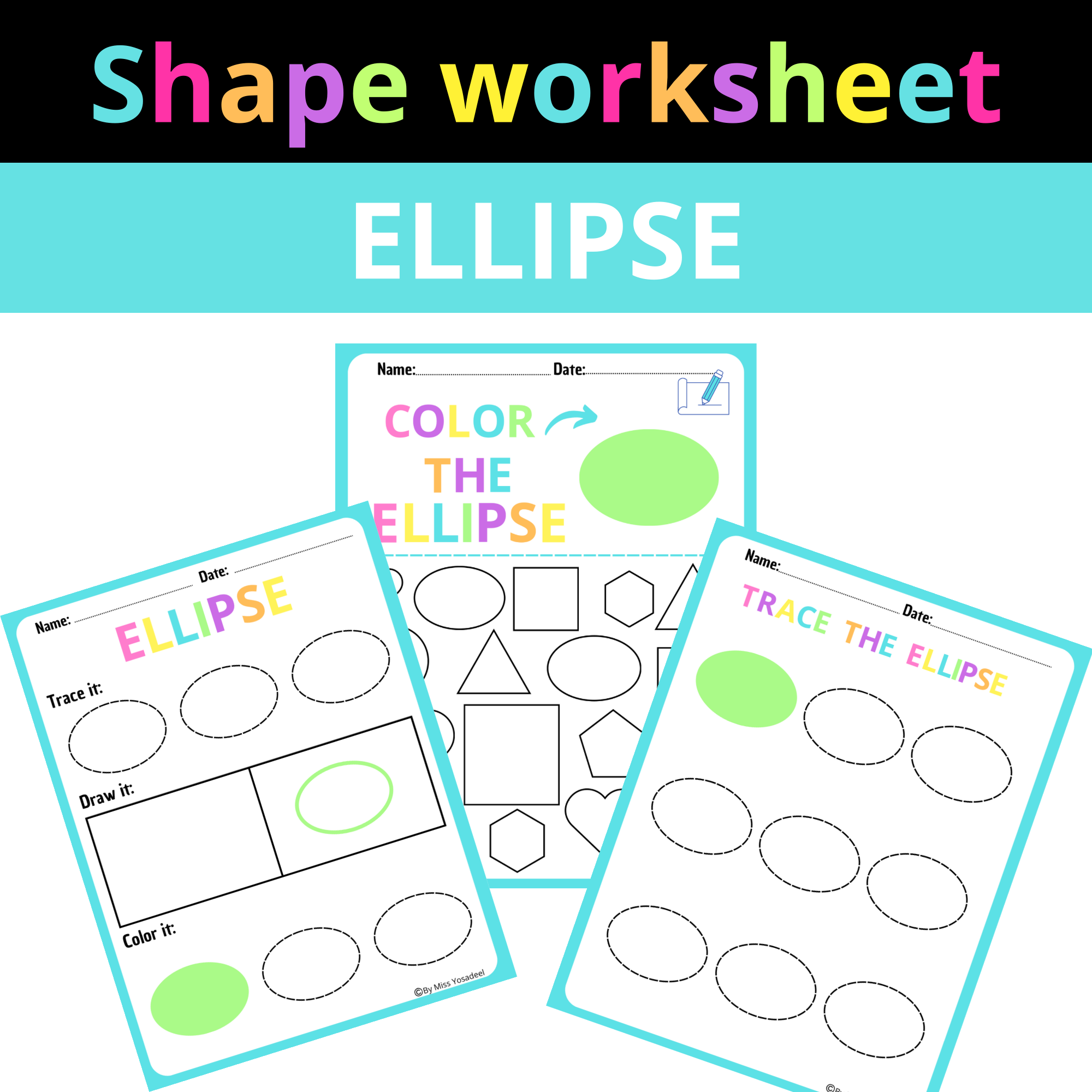 Ellipse Colorful Fun Shape Worksheets Toddlers Find Color Draw And Trace Made By Teachers