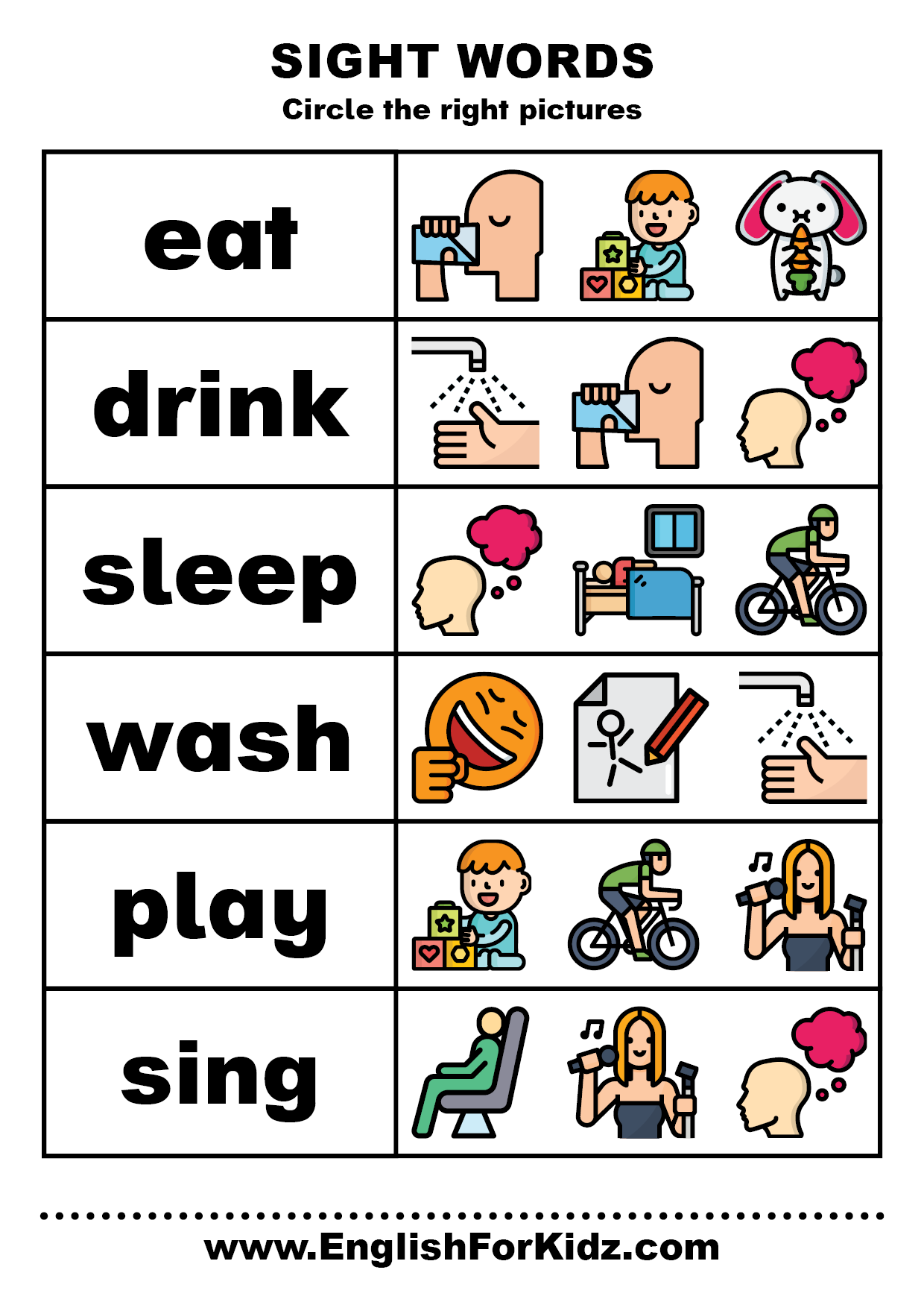 English For Kids Step By Step Sight Words Worksheets