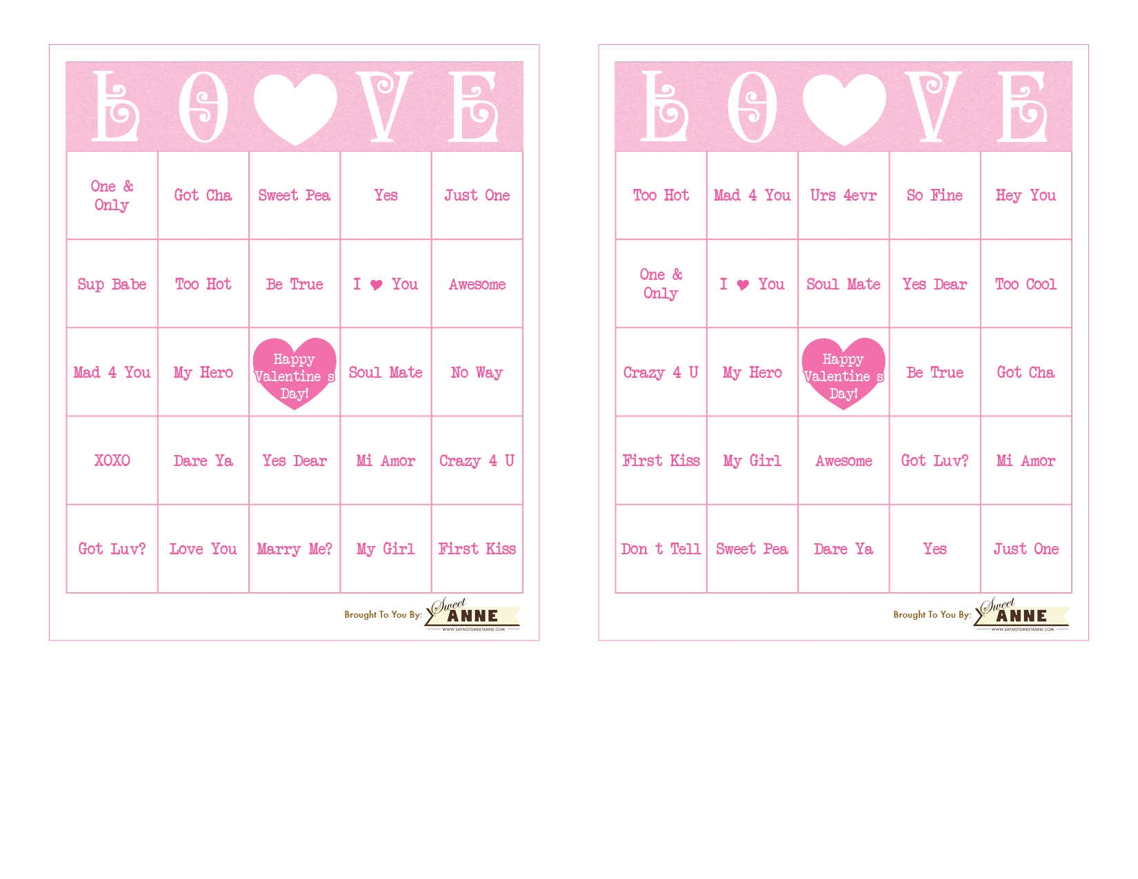 valentine bingo free printable pdf