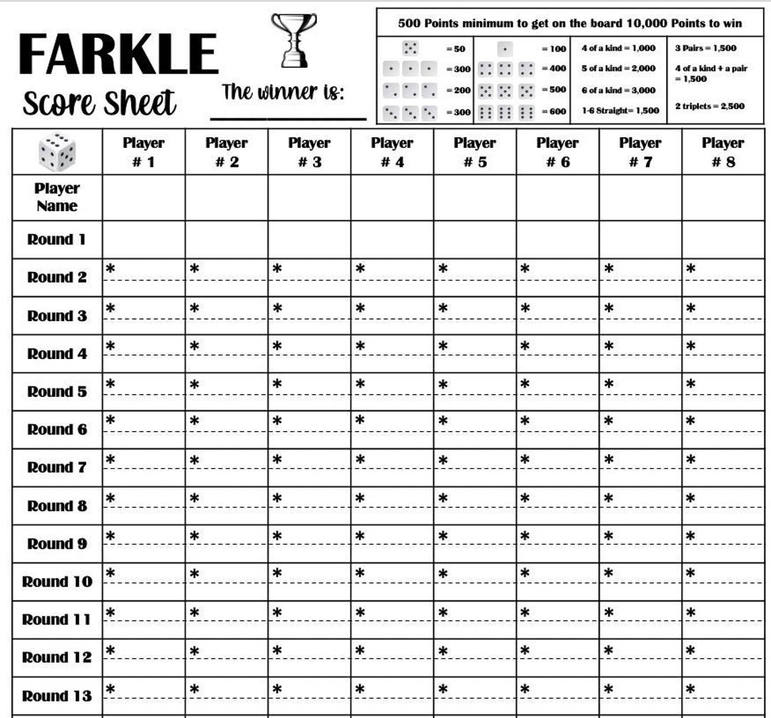 Farkle Score Card Printable File PDF Download 8 5x11 Etsy Farkle Score Card Printable File PDF Download 8 5x11 Etsy