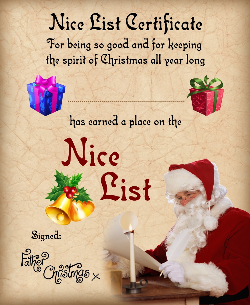 Father Christmas Certificate Nice List Rooftop Post Christmas Printables
