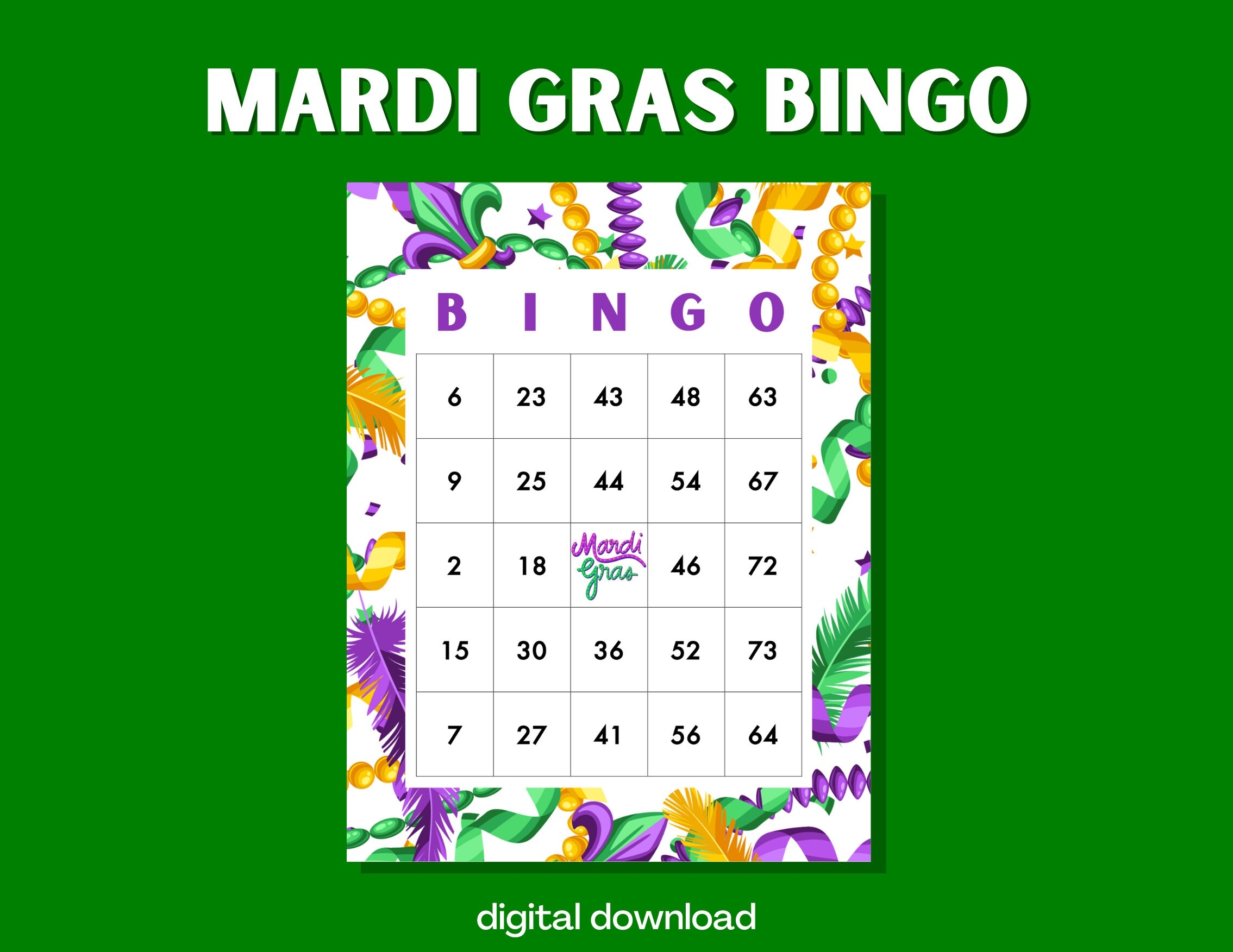 Festive Mardi Gras Bingo 100 Carnival themed Cards For Fat Tuesday Celebrations Digital Download Etsy