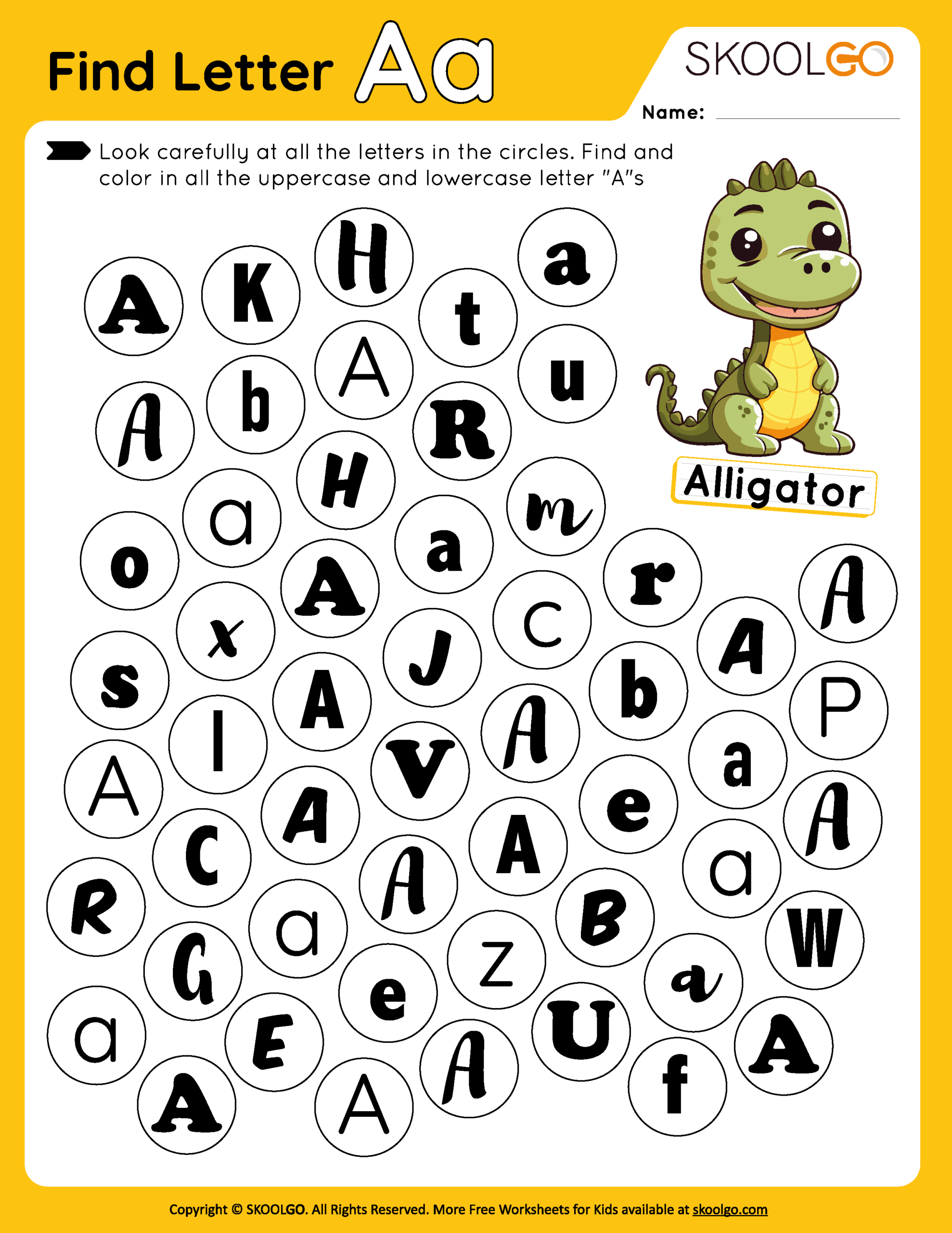 Find Letter A Free Worksheet For Kids SKOOLGO