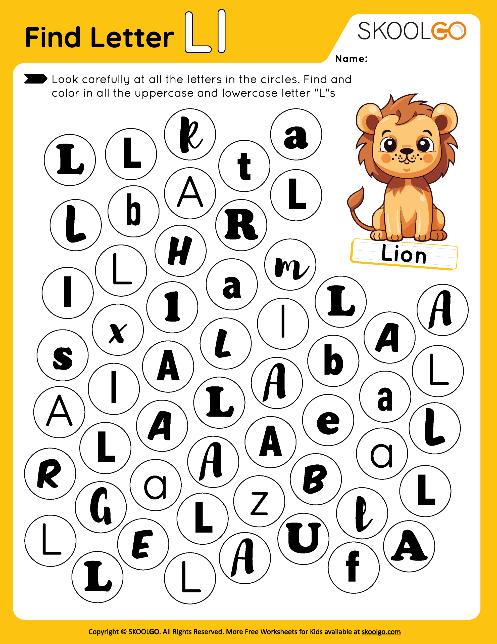 Find Letter L Free Worksheet For Kids SKOOLGO