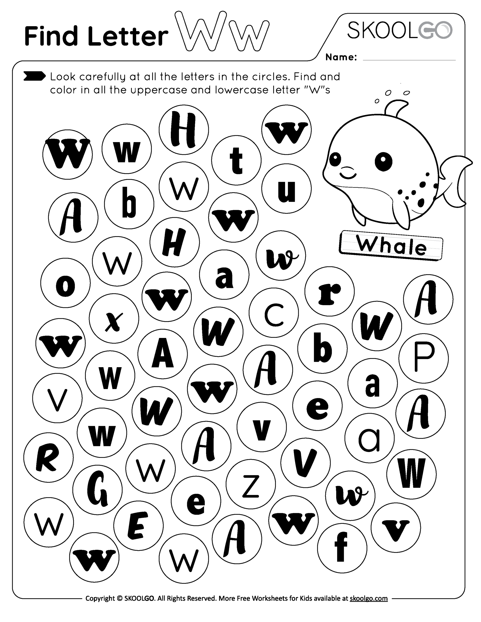 Find Letter W Free Worksheet For Kids SKOOLGO