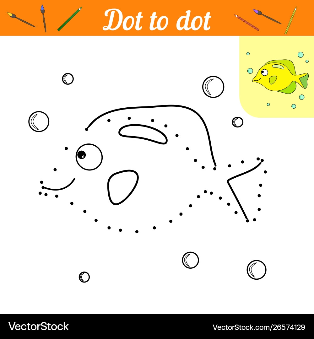 Fish Connect Dots And Color Picture Kid Game Royalty Free Vector VectorStock