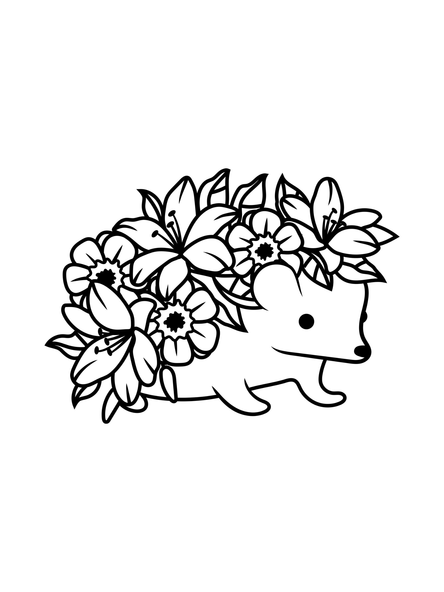 Flower Hedgehog Coloring Page Etsy