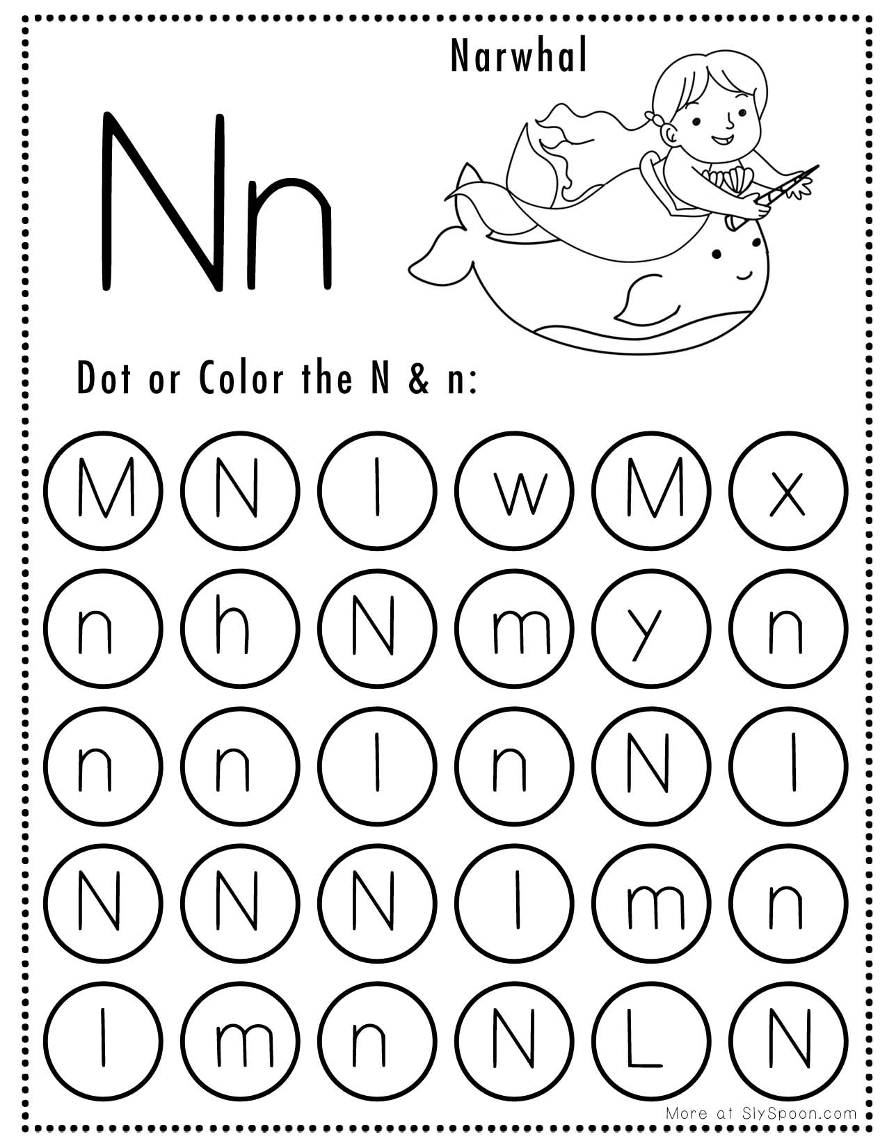 Free Alphabet Do A Dot Printables Worksheets Letter N Mermaid Themed Sly Spoon
