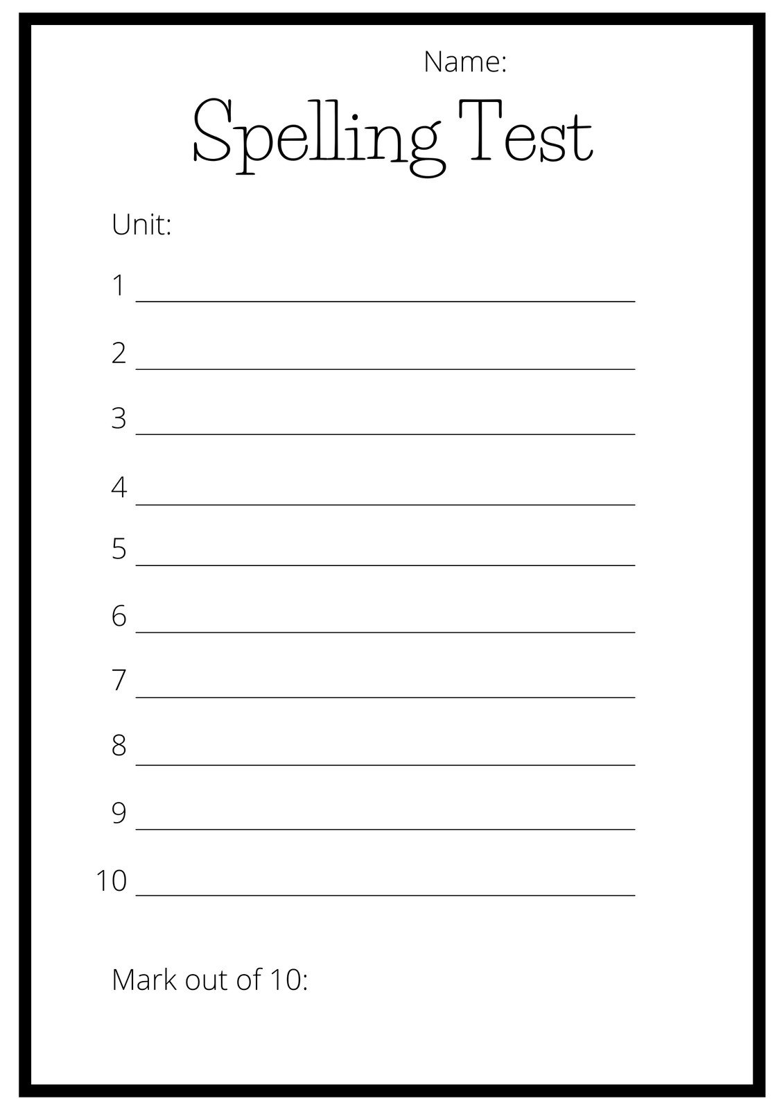 Free And Customizable Spelling Templates