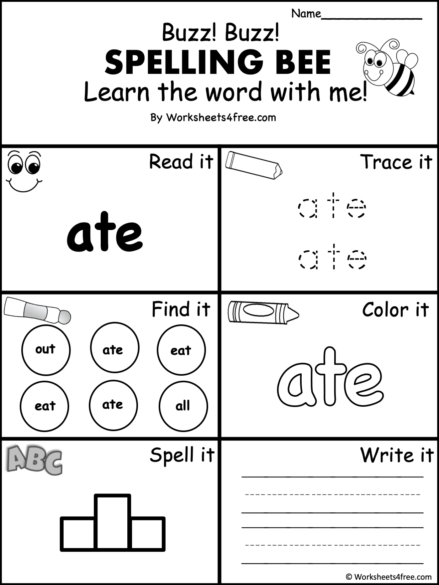 Free Dolch Sight Word Worksheet Ate Worksheets4Free